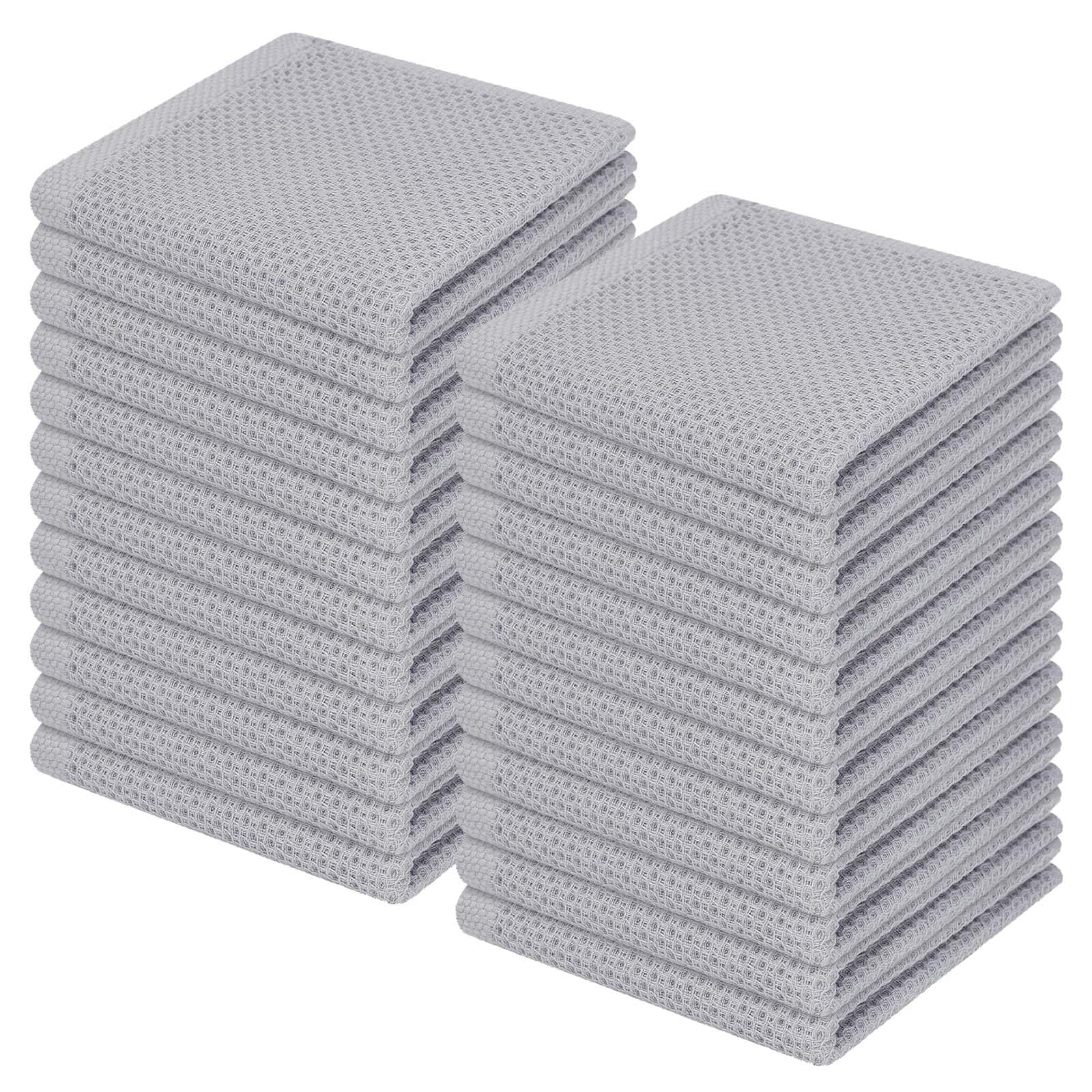 Homaxy 100% Cotton Waffle Weave Kitchen Dish Cloths 24-Pack, Light Gray