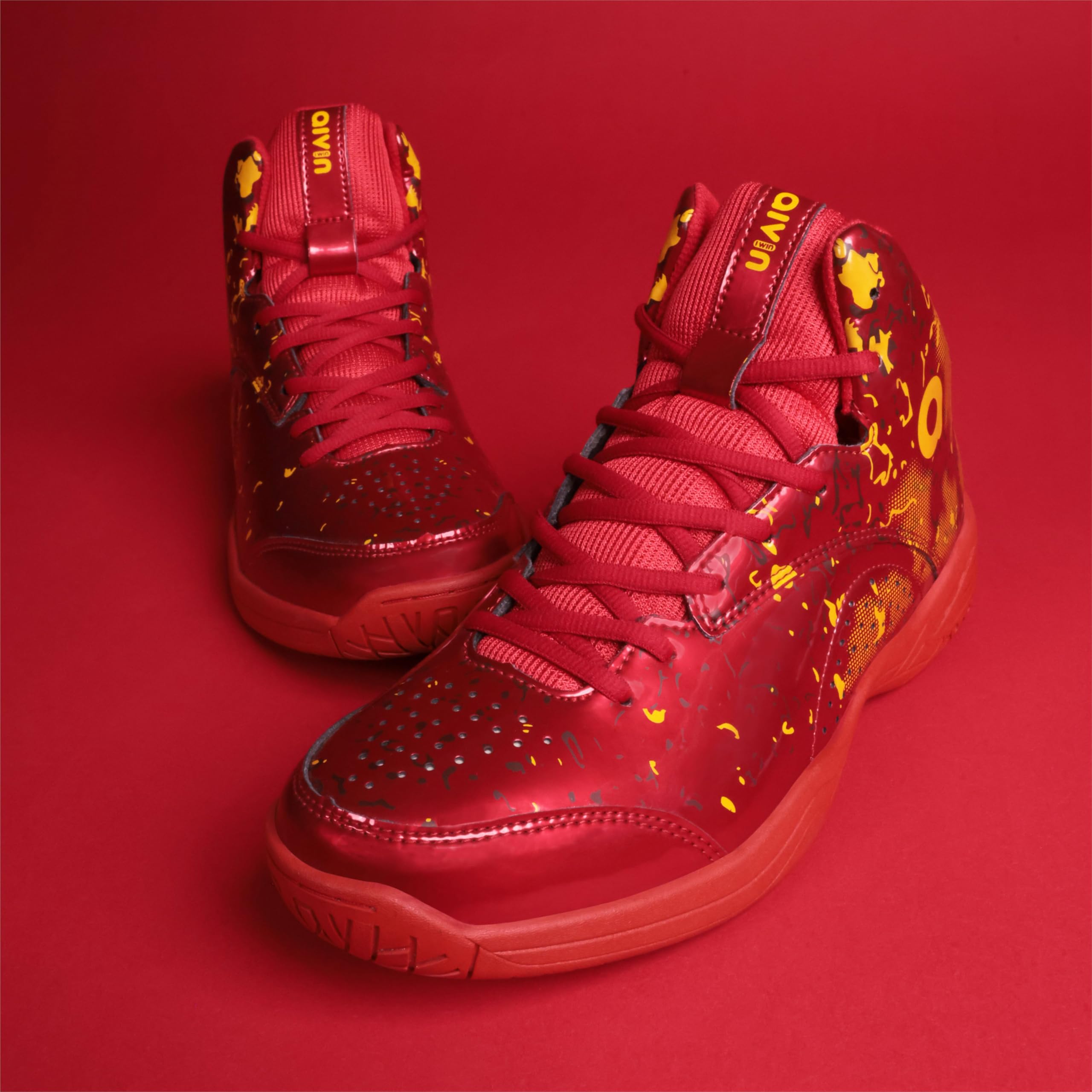 Aivin Wave Pro Men's Basketball Shoes for Men, Durable Rubber Sole, Indoor & Outdoor Court Shoes, Soft Cushion NR EVA Inner Insole, High-Performance Footwear for Basketball (Red/Yellow, UK Footwear Size System, Adult, Men, Numeric, Medium, 5) 1