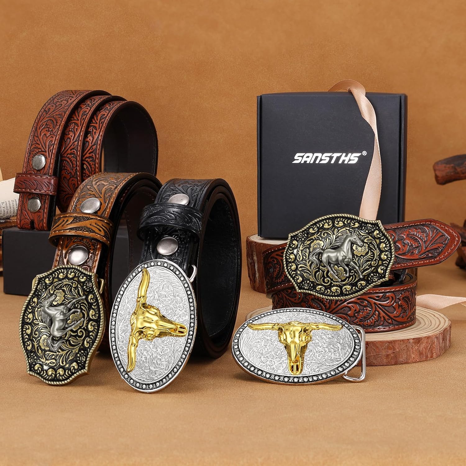 SANSTHS Kids Western Belt for Boys Girls Genuine Leather Cowboy Cowgirl Belts with Detachable Buckle for Jeans Western Gifts - Image 6