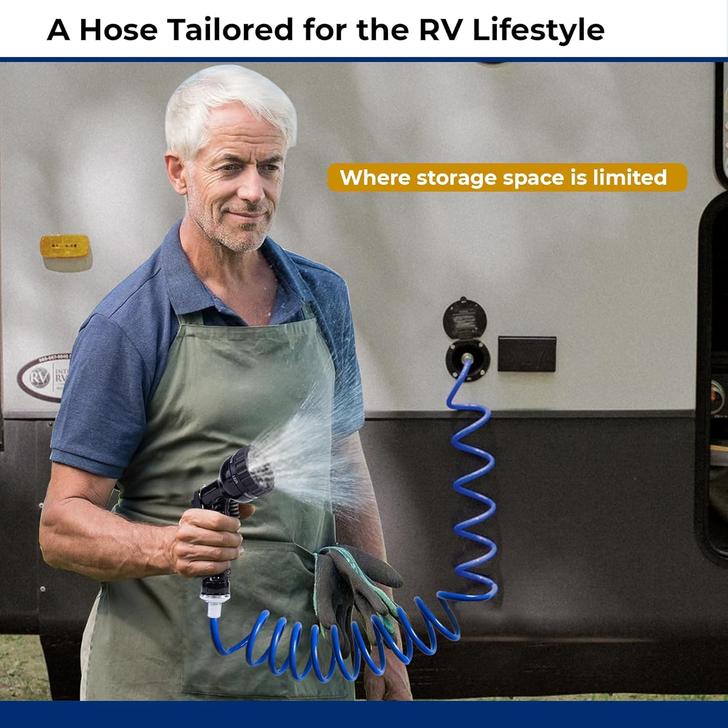 SpringHose RV Water Hose 3/8 in by 50-Foot Polyurethane RV Drinking Water Hose Safe - Premium and Lightweight Coiled Hose with Quick-Connect Male Adapter Plug, Made in Canada, Blue