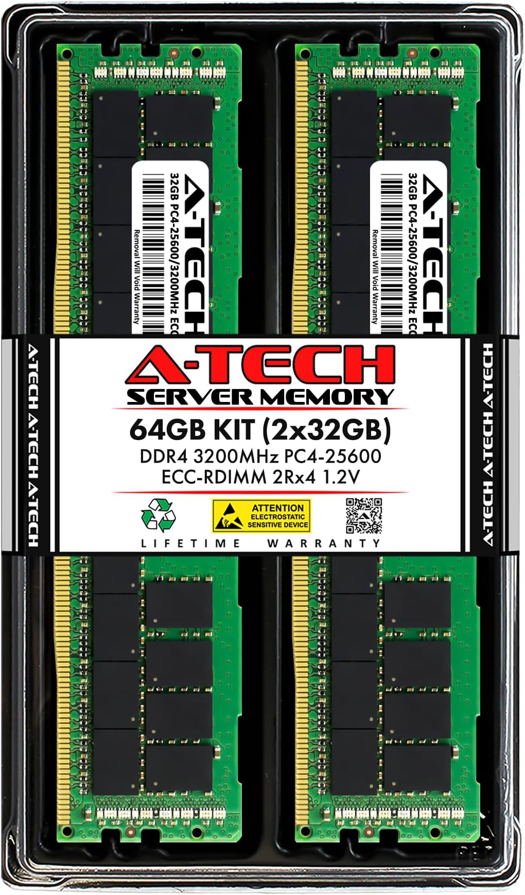 A-Tech 64GB Kit (2x32GB) DDR4 3200MHz PC4-25600 ECC RDIMM 2Rx4 1.2V Dual Rank Registered DIMM 288-Pin Server & Workstation RAM Memory Upgrade Modules (A-Tech Enterprise Series)