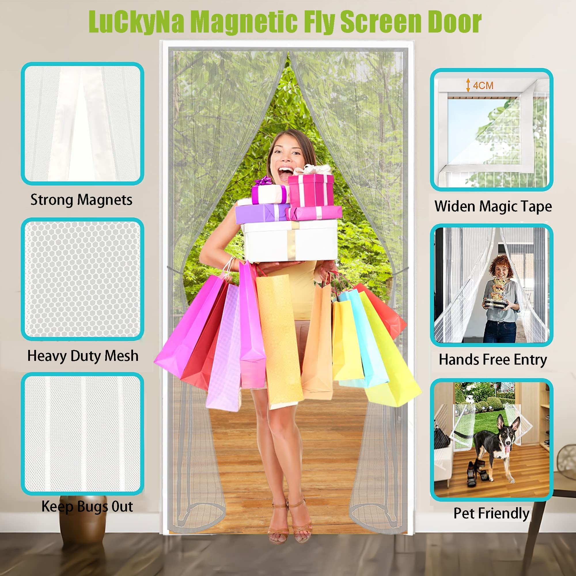 Magnetische hordeur 180 x 235 cm Eenvoudig te installeren zonder te boren Handsfree Heavy Duty mesh Houd frisse lucht Wit