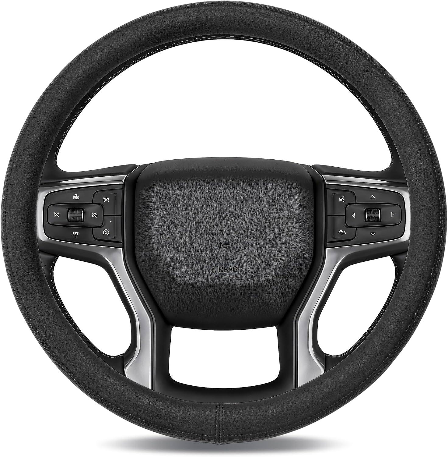Steering Wheel Cover for Chevy Silverado Express Equinox Tahoe Suburban Malibu Traverse Colorado, Standard Size 14.5-15", Black Carbon Fiber