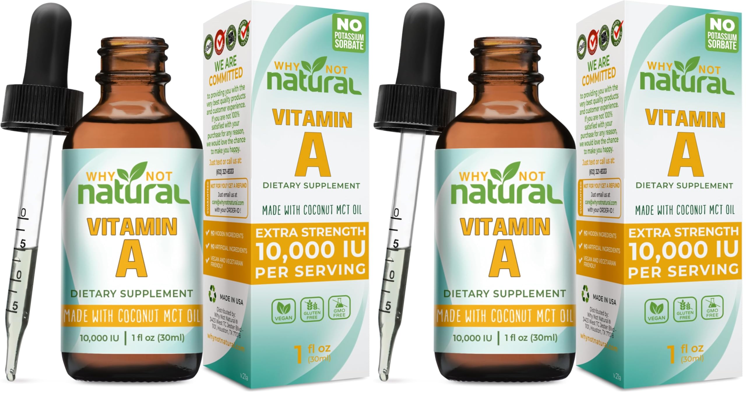 Why Not Natural Vitamin A Drops 10000 IU - Liquid retinyl Palmitate with Coconut MCT Oil, Vegan VIT A Supplement for Skin - 1 oz sublingual Tincture (Pack of 2)