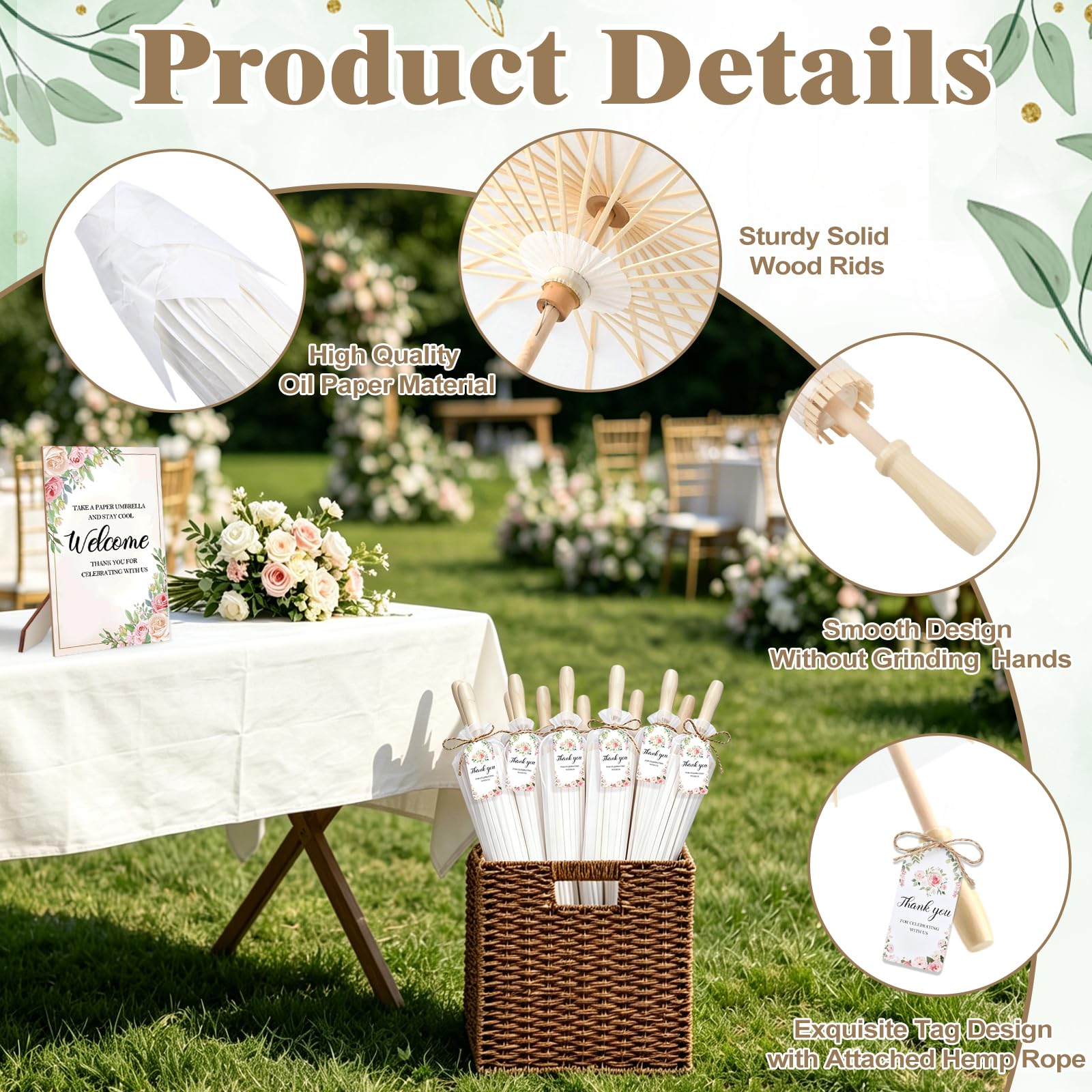 Mototo 12 Sets 83 cm weißer Papier-Sonnenschirm für Hochzeit, chinesischer japanischer Papierschirm mit faltbarem Aufbewahrungskorb, DIY-Malerei, weißer Sonnenschirm, Dankeschön, Hochzeitsgeschenke