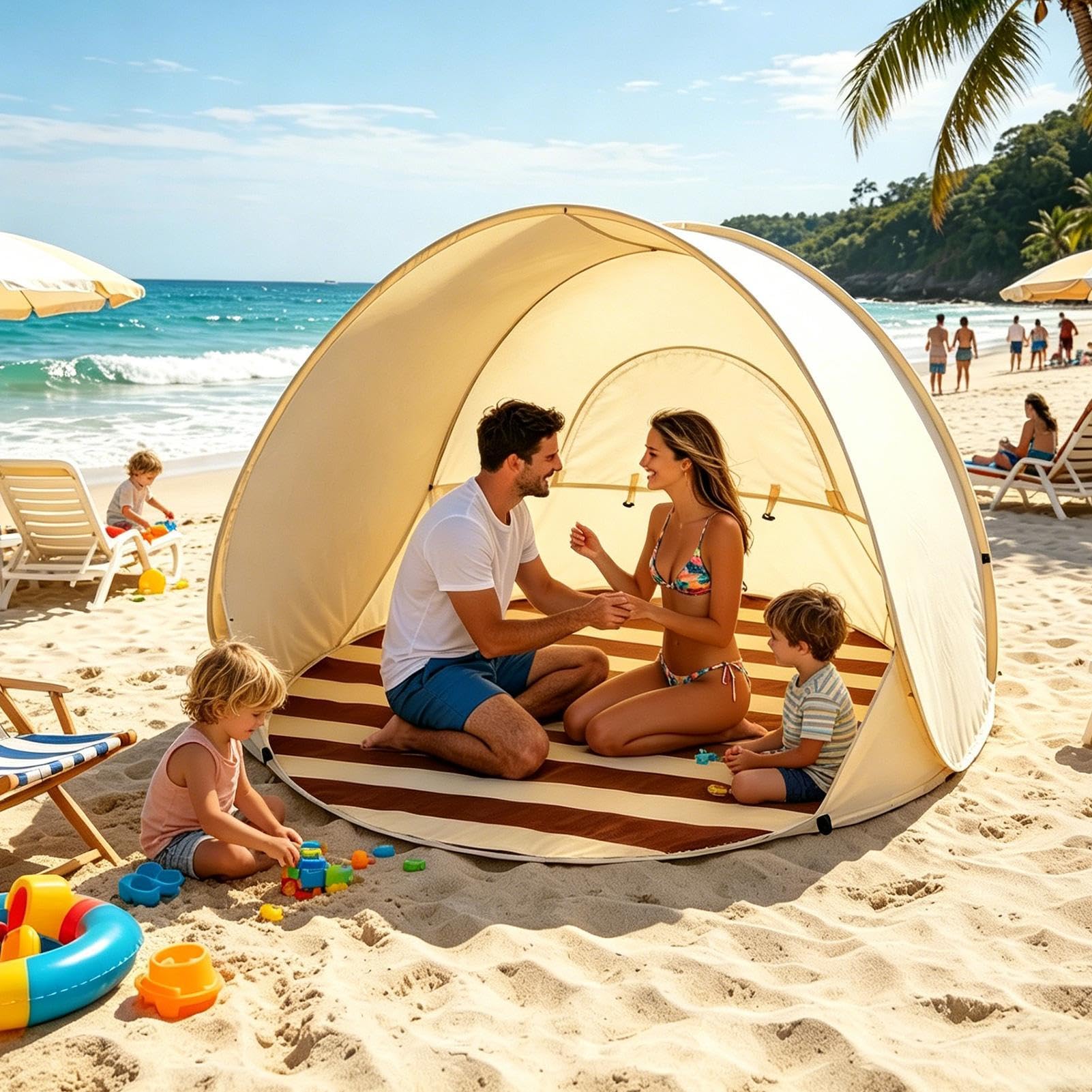 Tenda da spiaggia parasole | Rete semplice a maglia fine impermeabile | Tenda da spiaggia facile da montare | Protezione solare per campeggio, pesca, escursionismo, picnic, viaggi, feste estive