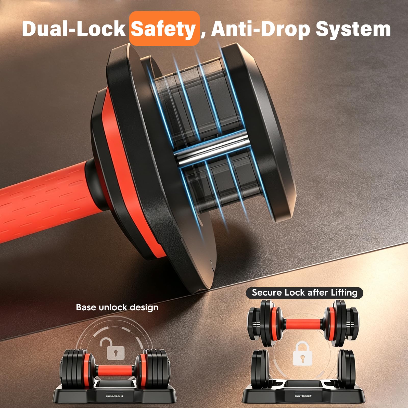 FEIERDUN Adjustable Dumbbell Set, Weight Set for Home Gym, 5/10-in-1 Free Weight Adjustable Dumbbells, Single Hand Twist Adjust with Non-Slip Handles, 90% Space Saving Strength Training for both Men&Women