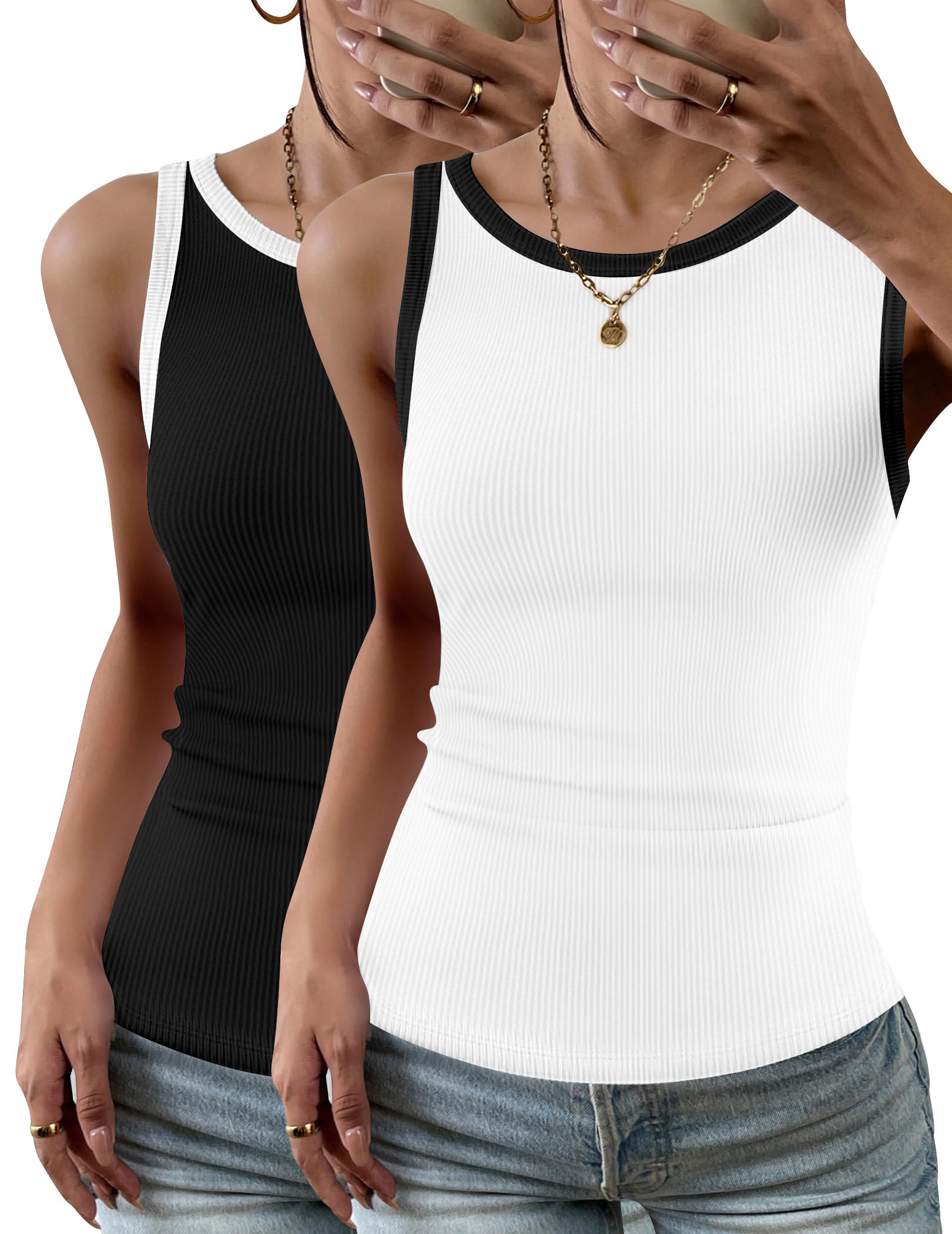 Zeagoo Womens Tank Top Racerback Crowl Neck Casual Basic Ribbed Knit Fitted Sleeveless Shirts S-XXL