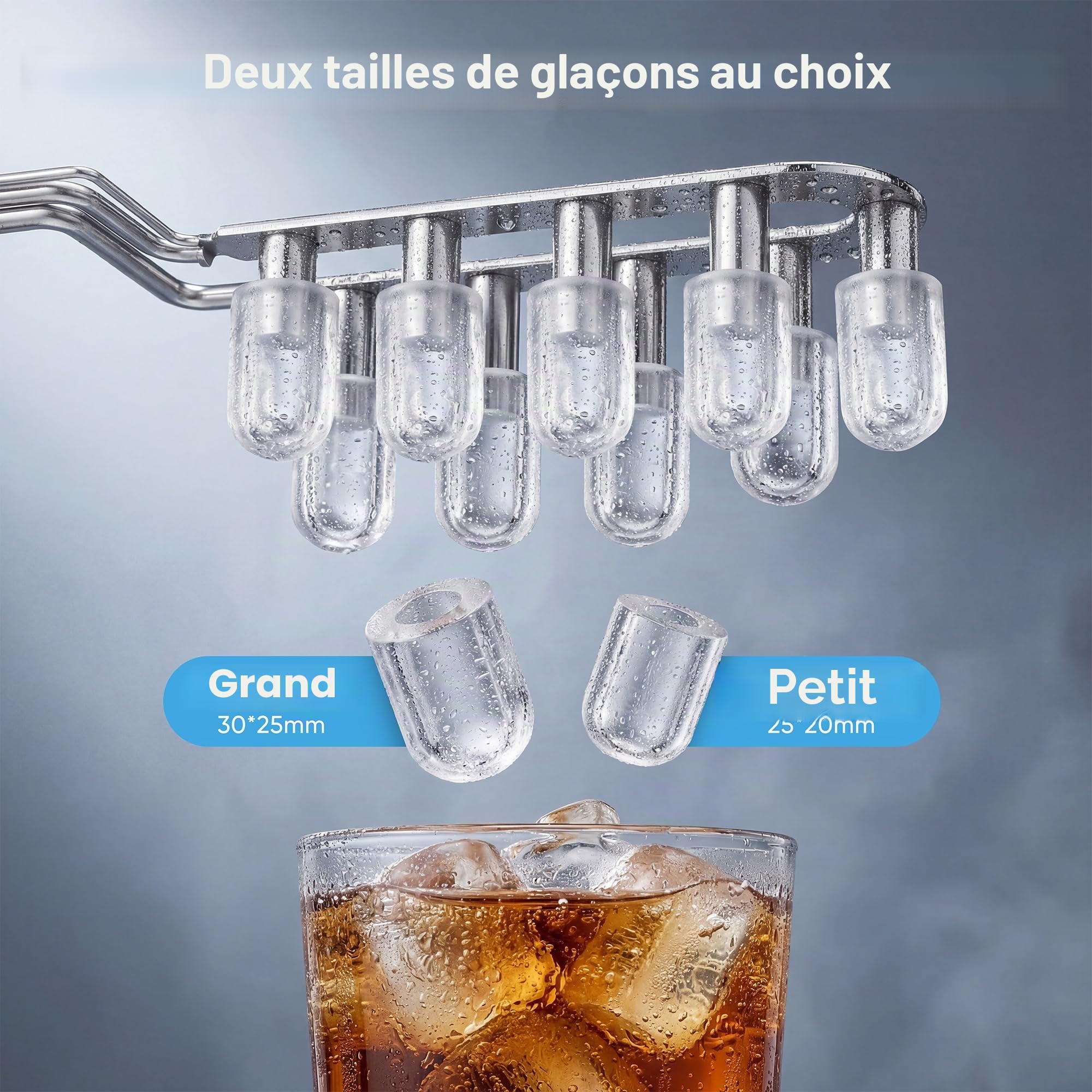 Petite machine à glaçons avec réservoir d'eau de 1,2 l, 9 cubes en 6 minutes, noire, avec poignée portable, 10 kg/24 h, machine à glaçons autonettoyante pour cuisine, bureau, bar et fête