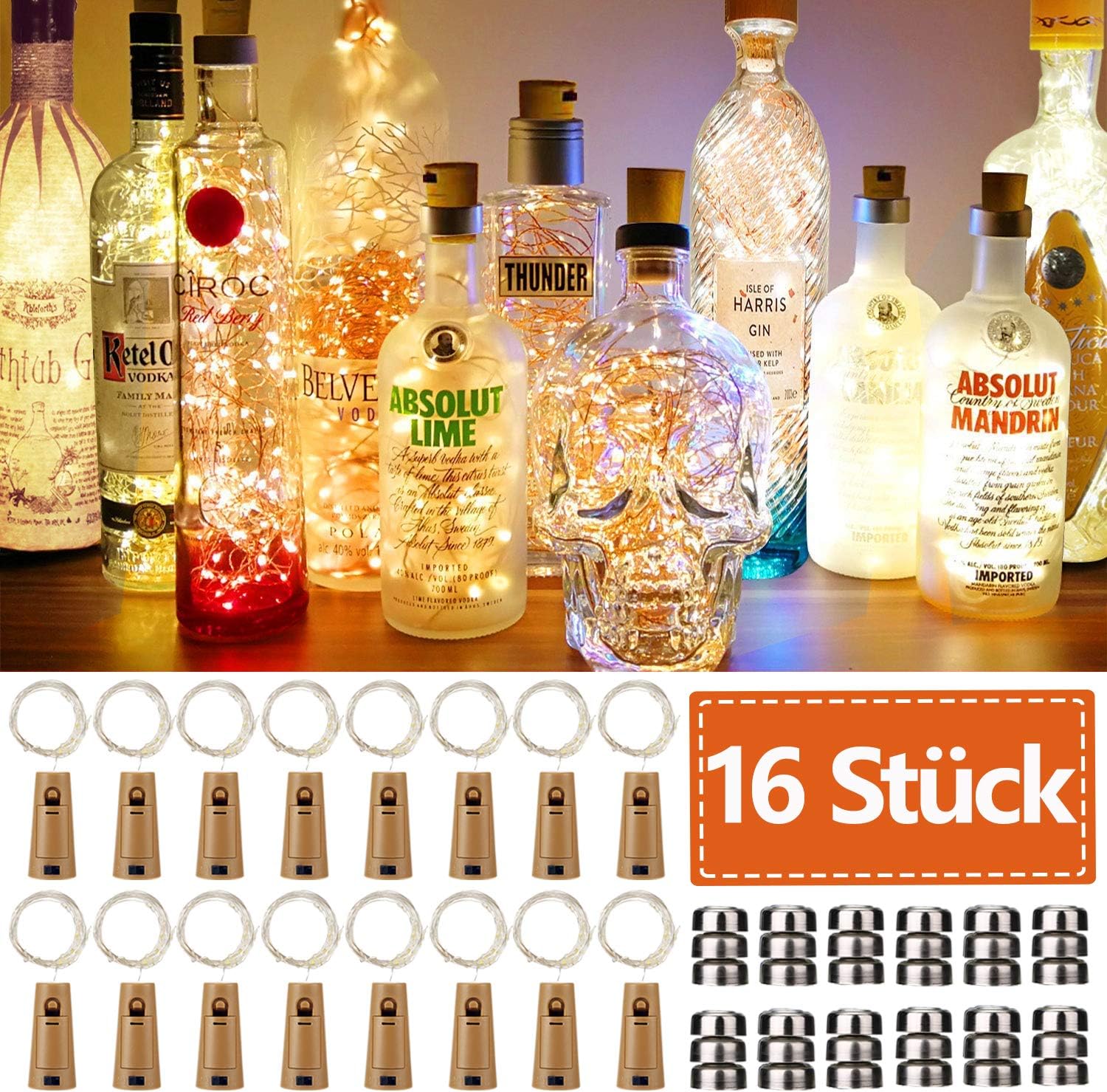 12 Stück LED Flaschenlicht, 20 LEDs 2M Lichterkette Kupferdraht