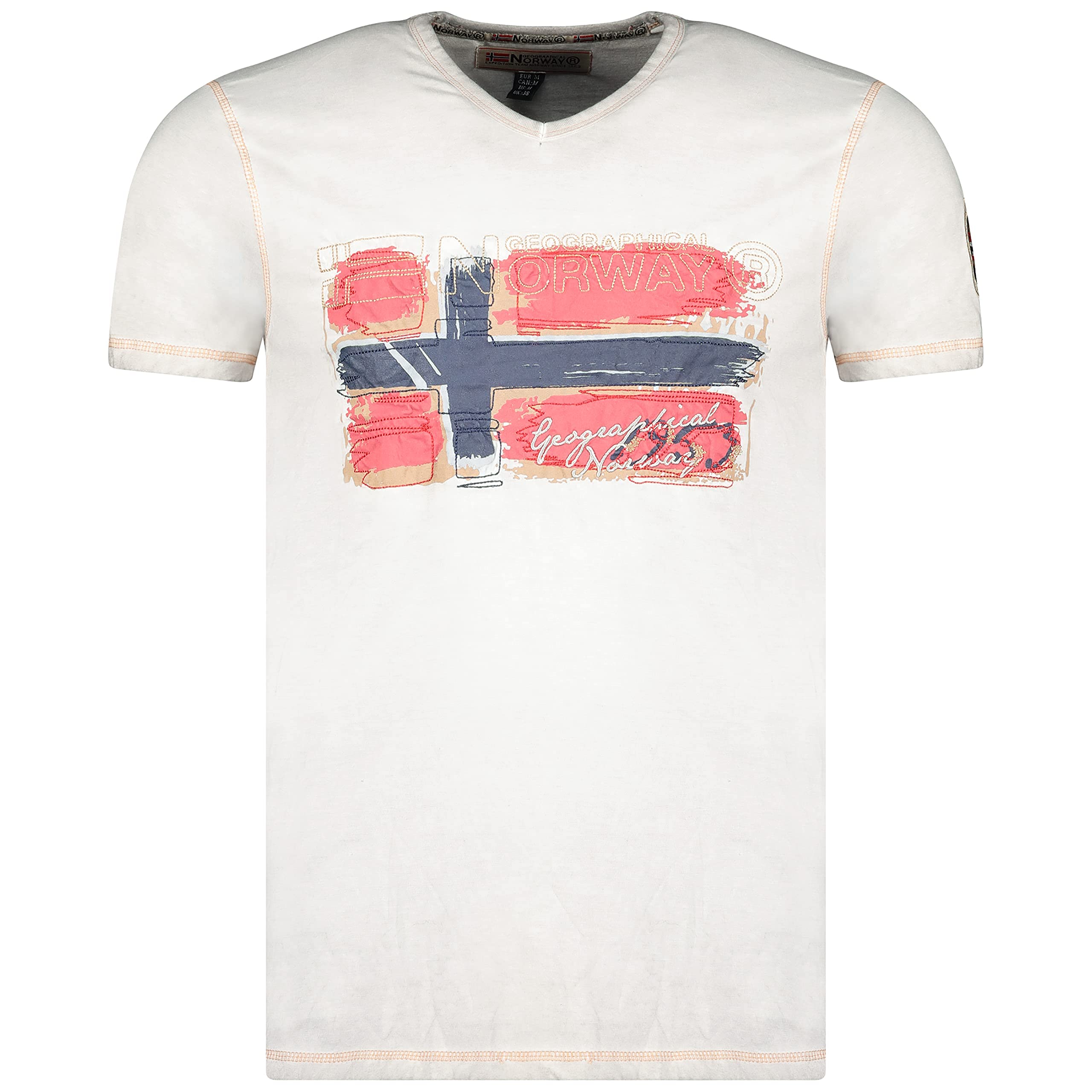 Geographical Norway JOASIS Men – Camiseta de algodón para Hombre, Casual, Estampado con Logotipo Impreso de Manga Corta – Cuello en V – Corte Ajustado para Hombre