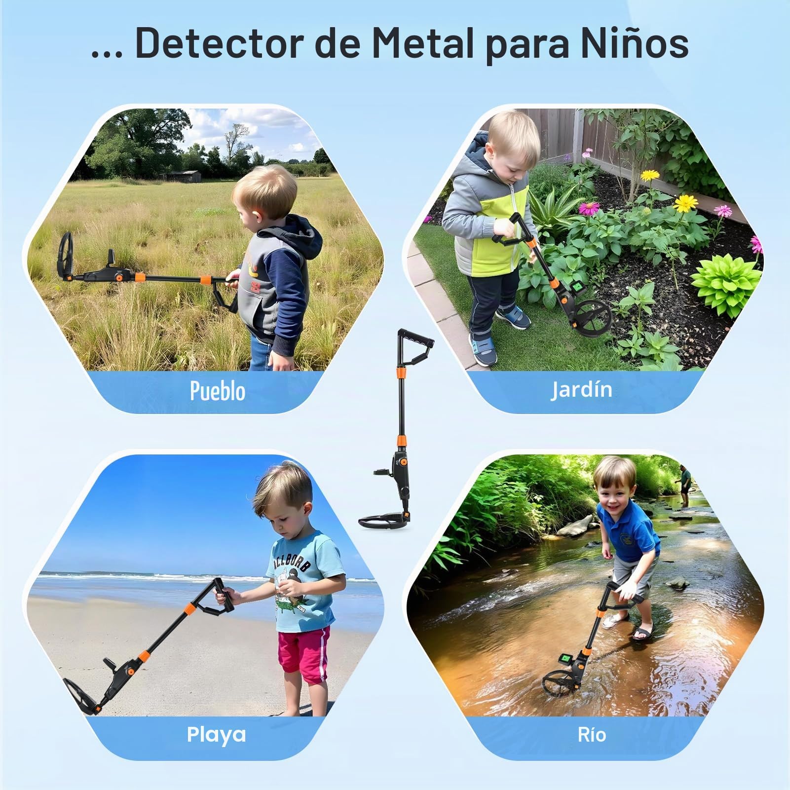 Detector de Metales para Niños, con Pantalla LCD y Bobina de Búsqueda Resistente al Agua, Ideal para Caza de Tesoros y Combing Playa, para Niños de 3 a 12 Años