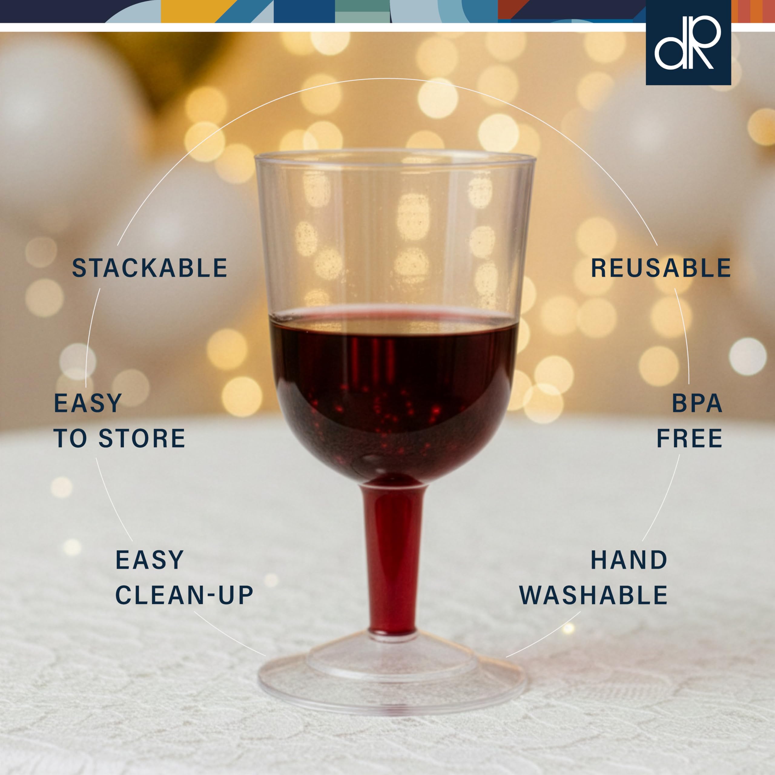 Amazon.com: DecorRack 24 Wine Glasses, 6 Oz -BPA Free- Plastic Party Wine  Cups, Perfect for Outdoor Parties, Weddings, Picnics, Stackable, Reusable,  Disposable, Stemmed (Pack of 24) : Health & Household