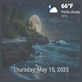 Luna llena en el océano con olas - Playa nocturna relajante con hora, fecha y clima