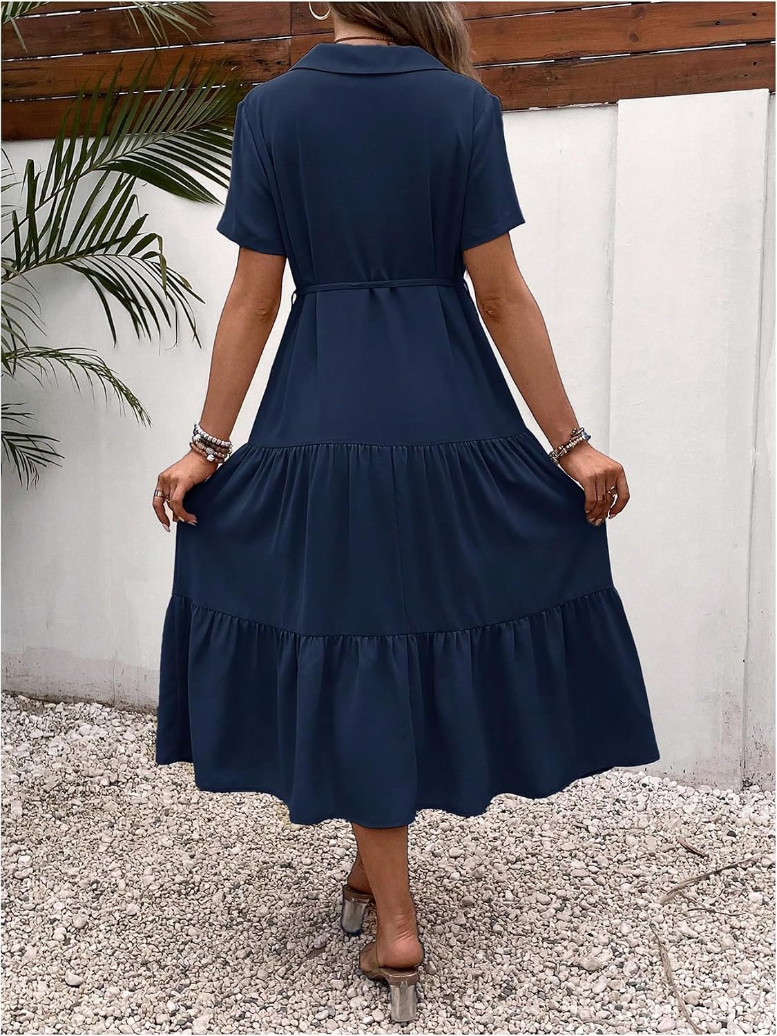 OYOANGLE Women's Maternity Button Belted Dress