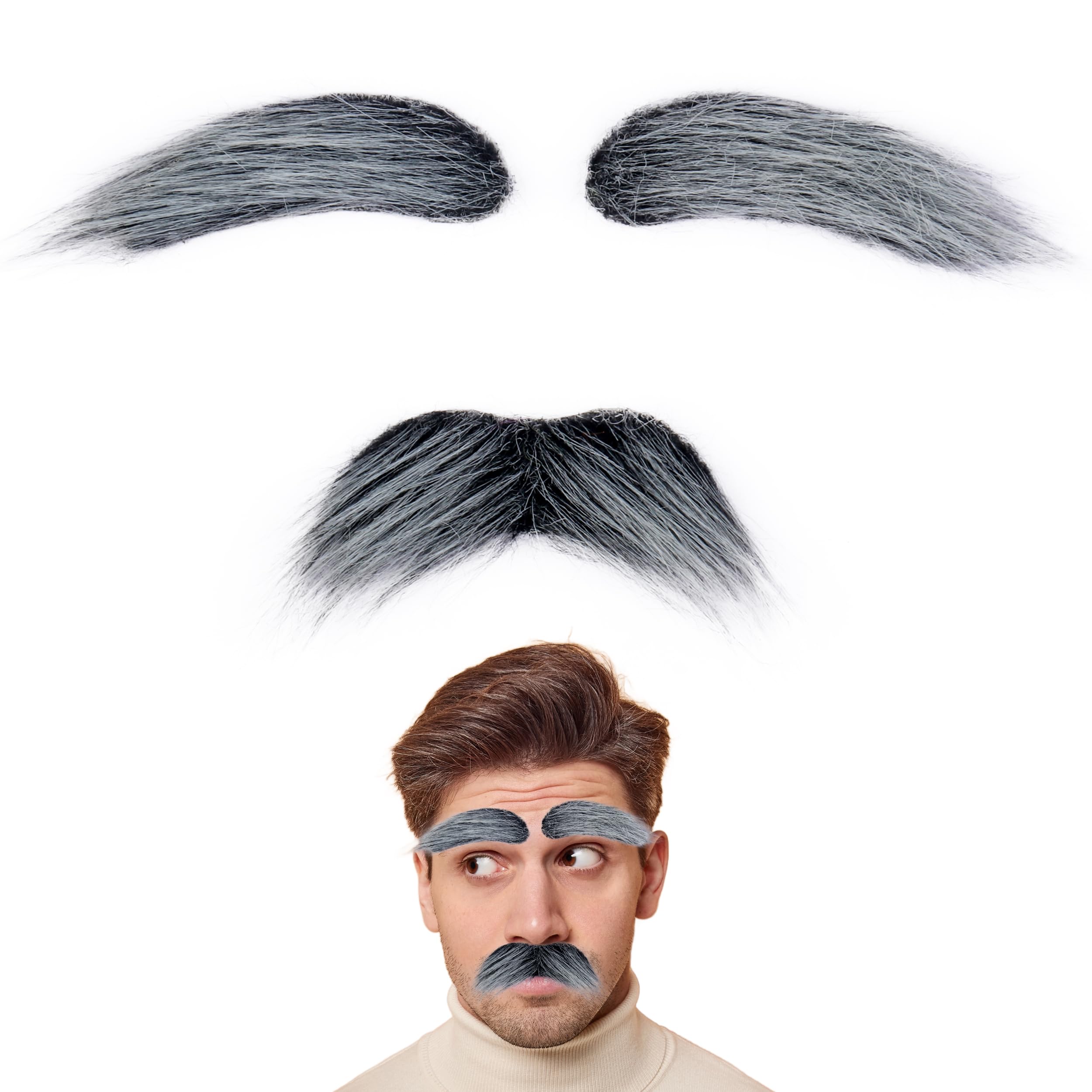 Fake Mustache and Eyebrows Self Adhesive Fake Facial Hair Novelty Mustaches for Costume Halloween Party