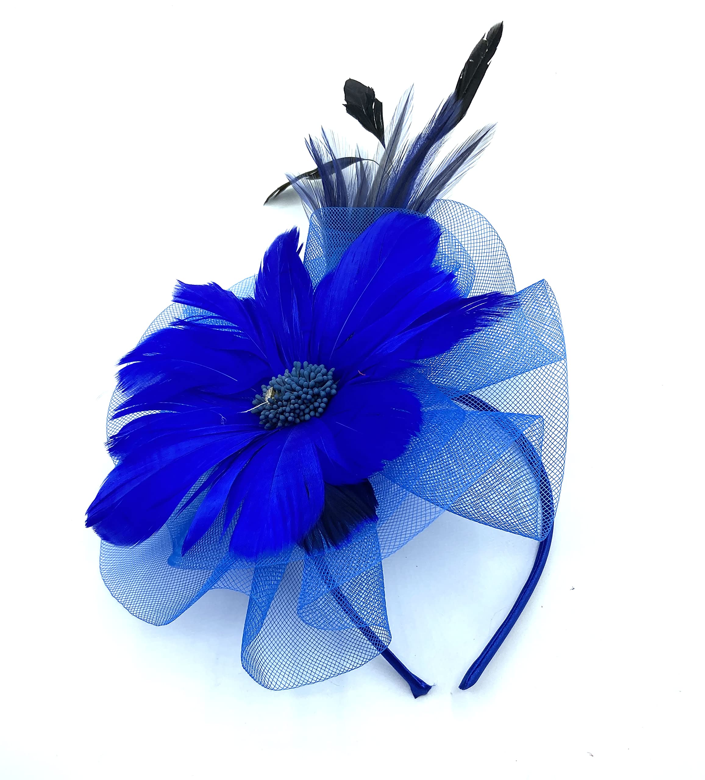 Allsorts Women's Royal Blue Feather Beak Clip/Aliceband Fascinator Hat, Weddings, Races, Royal Ascot Headband (Royal Blue)