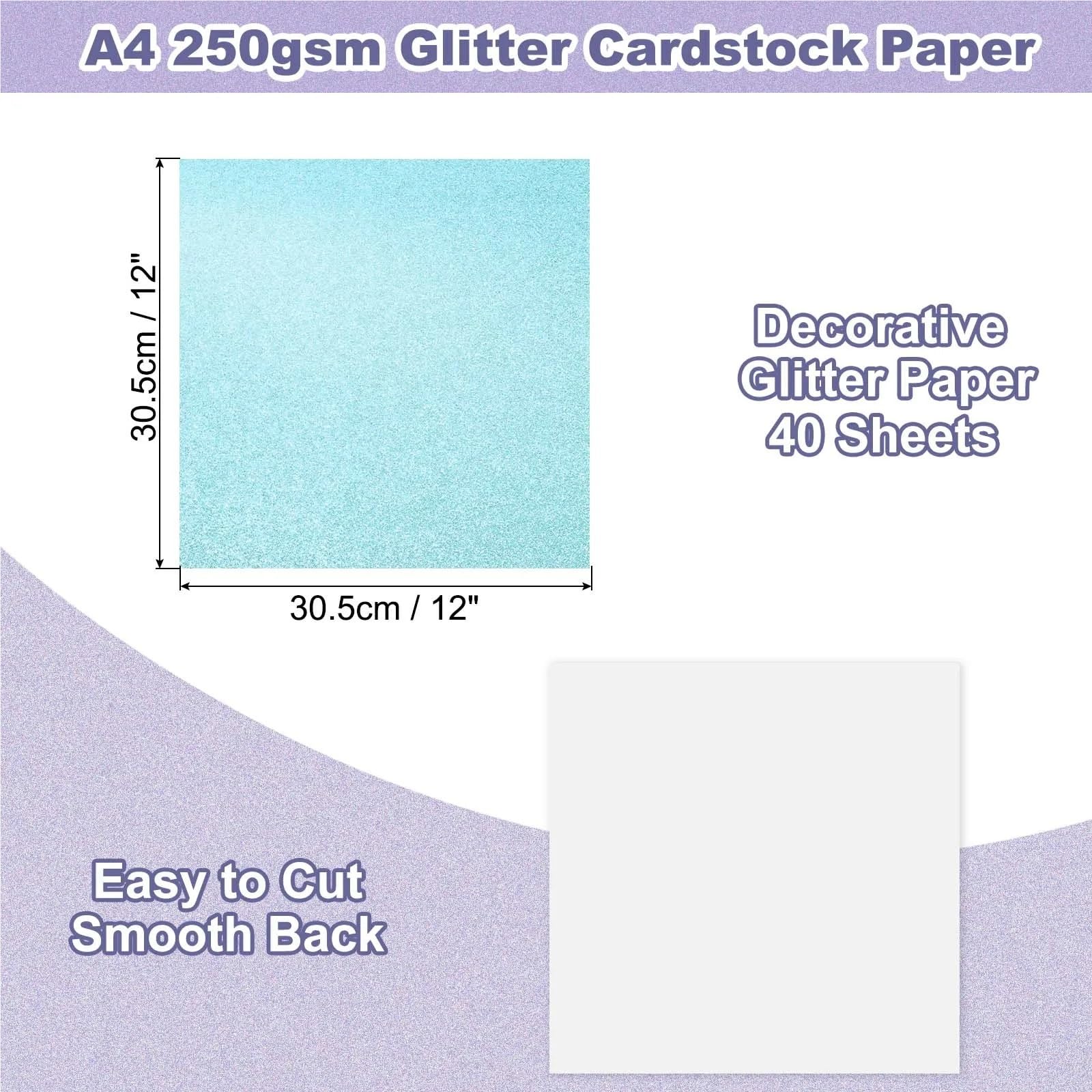 40 fogli di cartoncino glitterato, 30,5 x 30,5 cm, per scrapbooking e artigianato (blu lago)