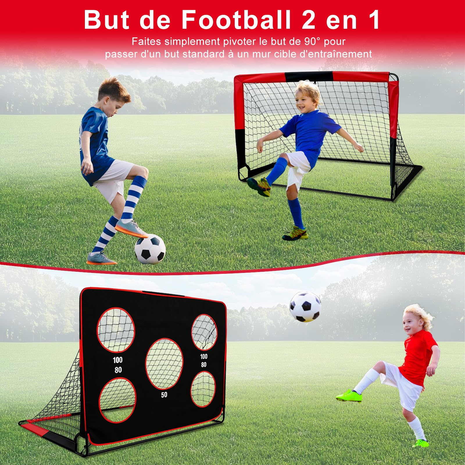 But de Football 2 en 1 Pliable avec Sac de Transport pour Jardin Enfants Intérieur Extérieur