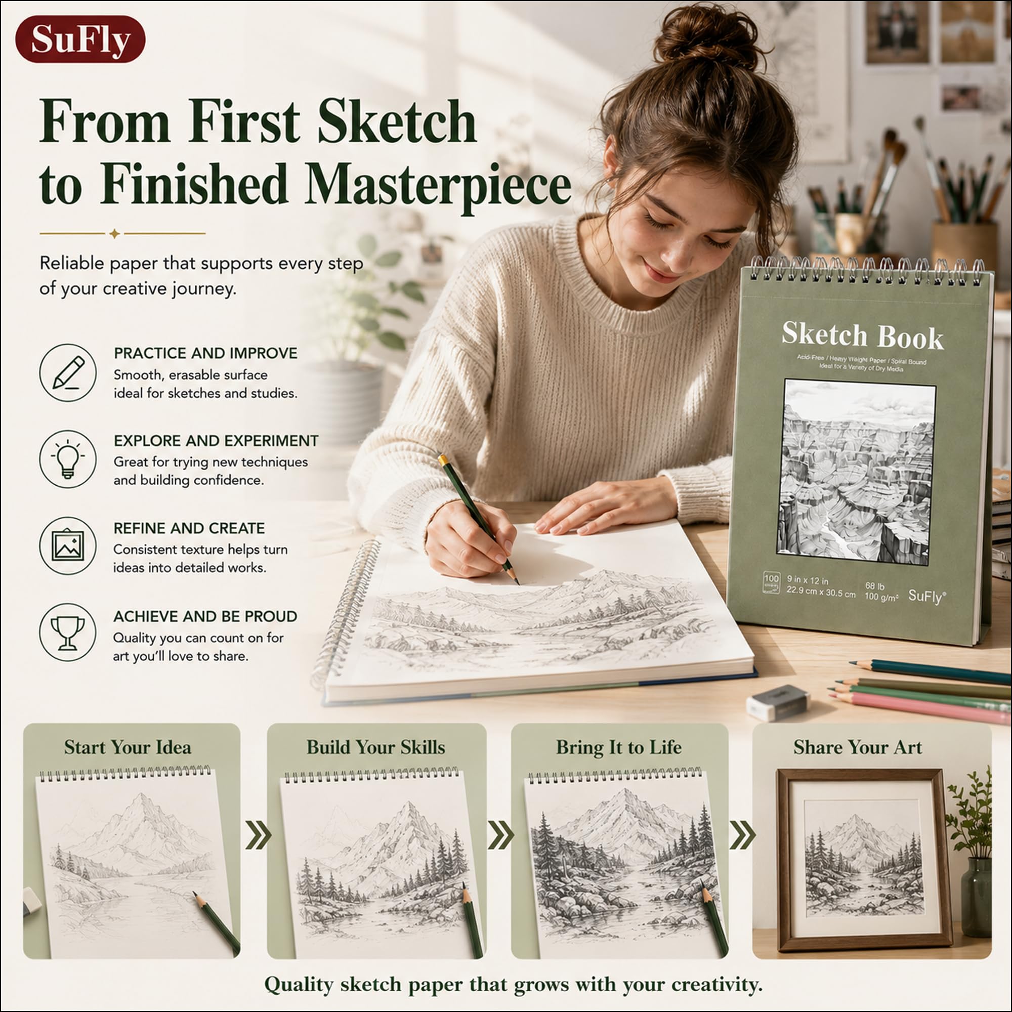 SuFly Sketchbook - 100 Sheets for Drawing & Sketching -8 SuFly Sketchbook - 100 Sheets for Drawing & Sketching -8
