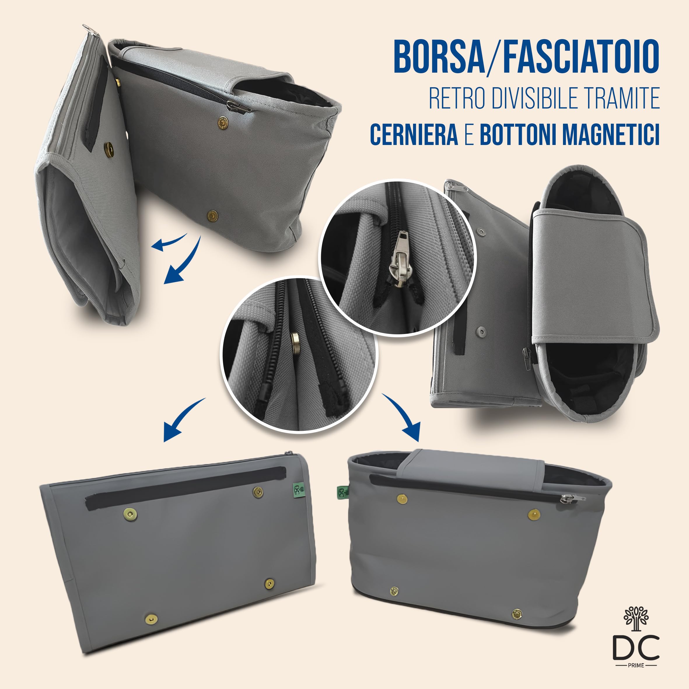 DC Prime Borsa Passeggino Leggero 25 Kg Portata con Fasciatoio Neonato Portatile, Sacco Per Passeggino Universale con Gancio Passeggino Accessori Passeggino, Zaino Mamma Neonato, Baby Bag Organizer