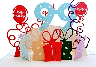 iGifts And Cards Happy 99th Birthday With Lots of Presents 3D Pop Up Greeting Card - Awesome, Cute, Fun, Unique, Special Occasion, Celebration, Husband, Wife, Best Friend, Congratulations