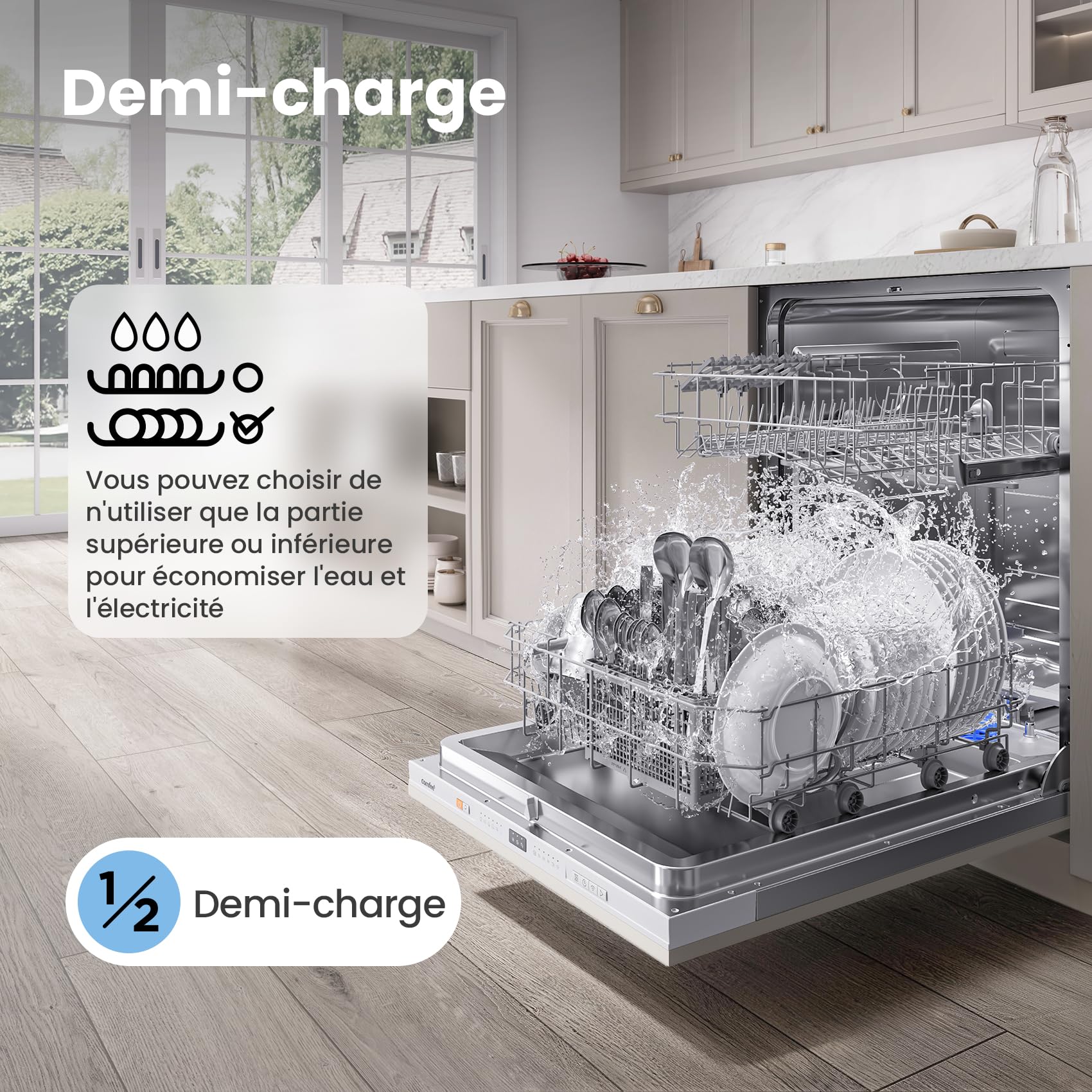 COMFEE' CDWPB1215PB-EU Built-In Dishwasher, 12 Cutters, 60 cm, WiFi | IoT Function, Cloud Wash, Quick Wash 30 min, Extra Dry, Delayed Start, 47 dB, White