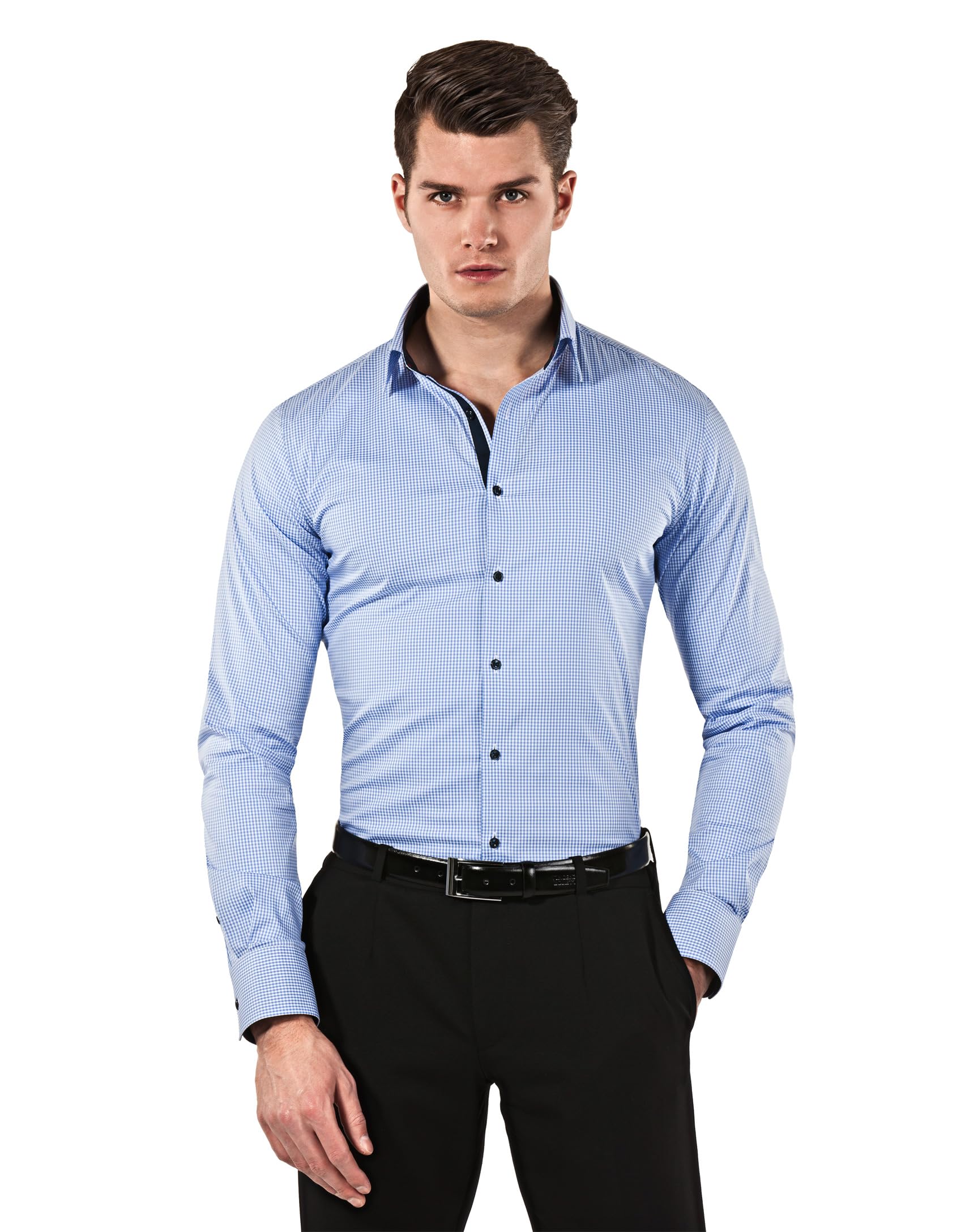 Vincenzo Boretti Men's Shirt Body Fit (Especially Slim Fit Tailored), Plain, Easy to Iron