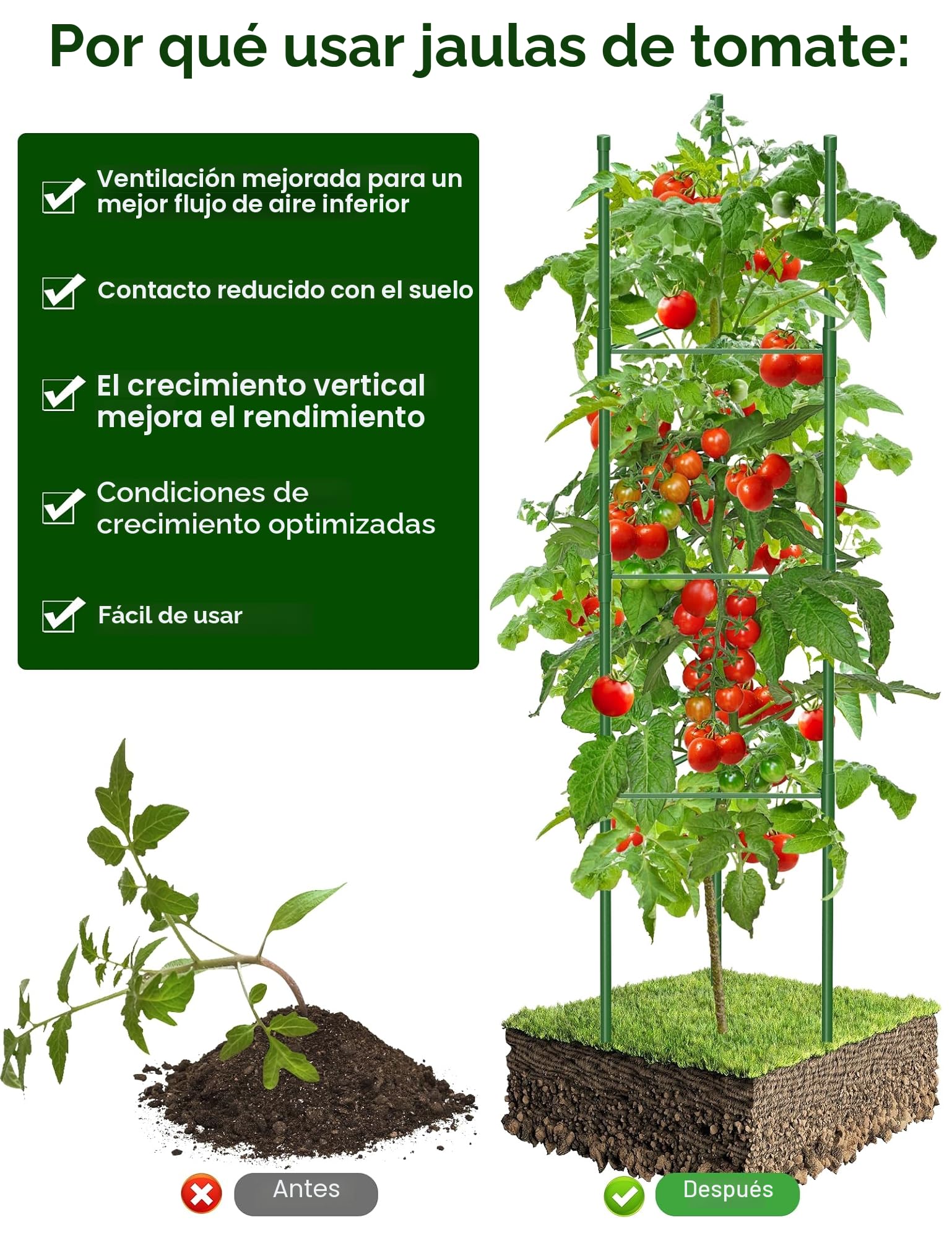 Jaulas de Tomate de Jardín, 130 cm Enrejado para Tomates Soporte Plantas Trepadoras Interior Exterior para Parterres Elevados, Verduras, Flores y Plantas Trepadoras 6 Piezas