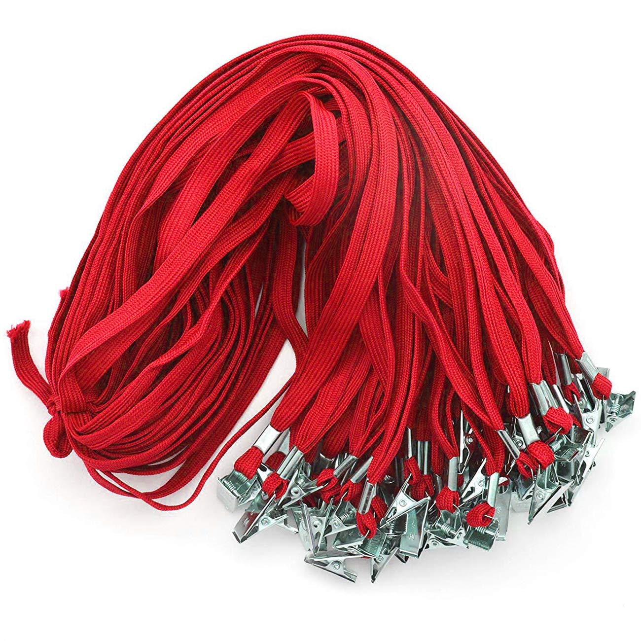 Beebel Red Lanyard 50PCS 32-Inch Flat Lanyards with Badge Clip (Red)
