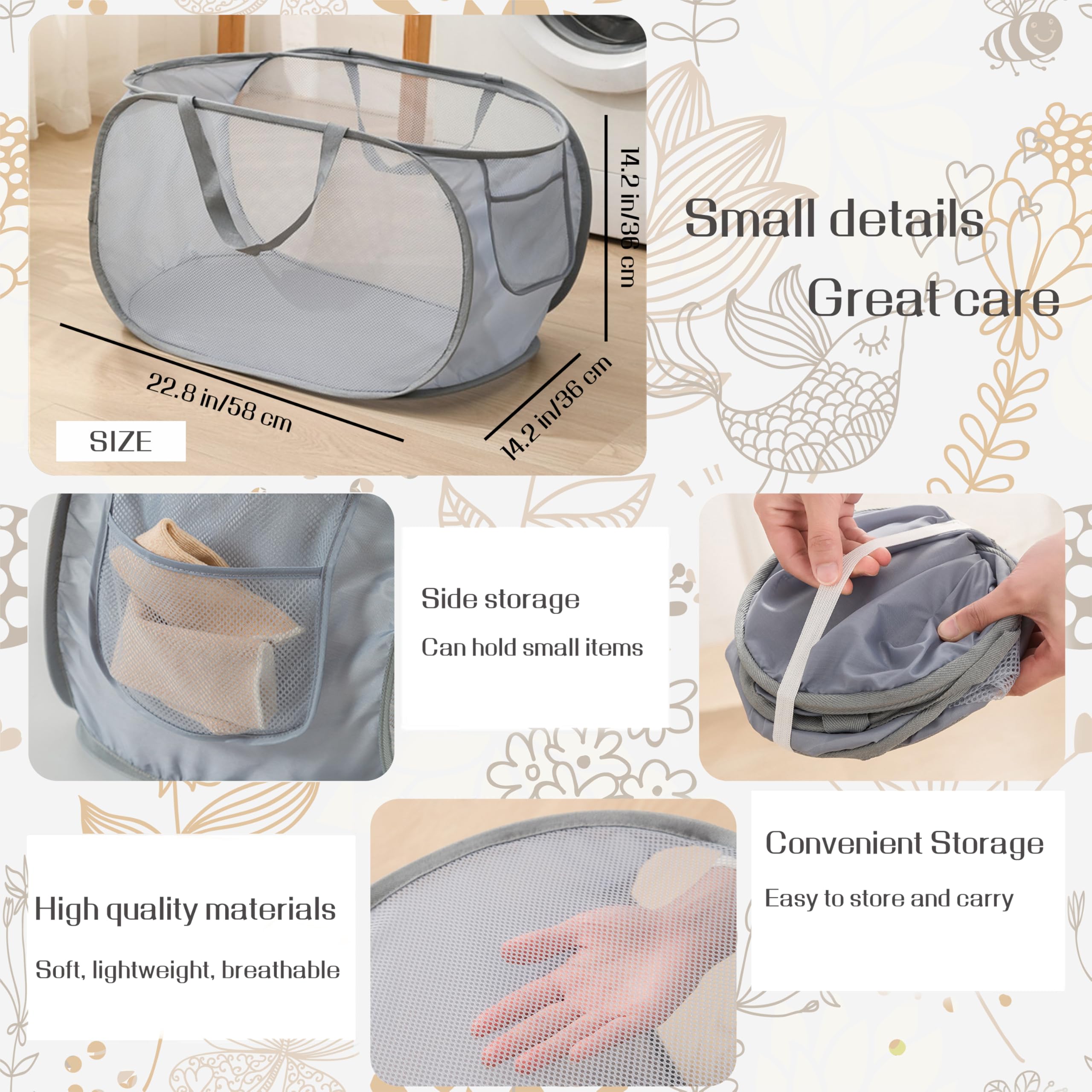 Cestas plegables para la colada, cesta de lavandería de apertura, cesta plegable para ropa sucia para ropa y organización del hogar (4 piezas)