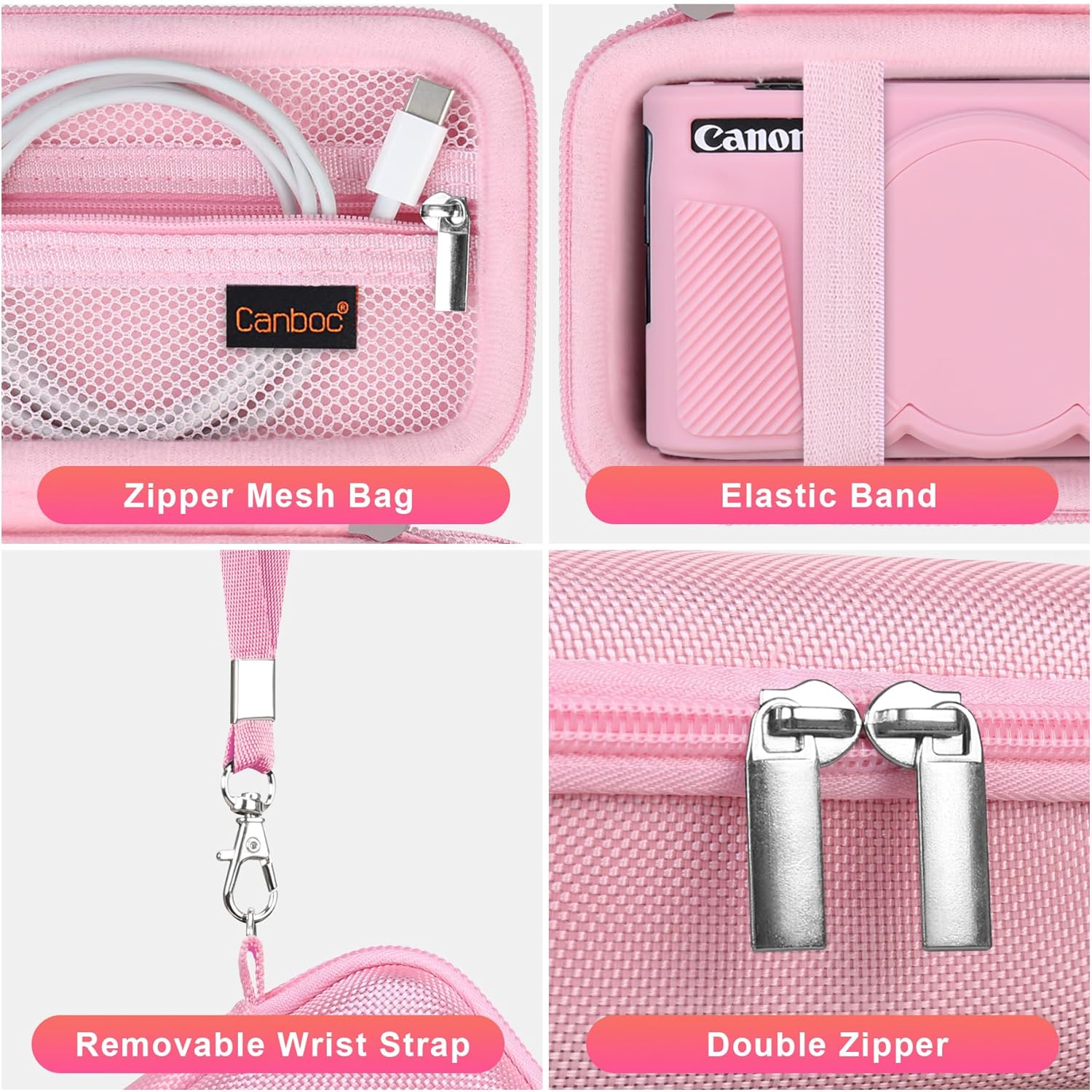 Canboc Case for Canon PowerShot SX740/SX730, Hard Carrying Case + Soft Silicone Protective Cover with Removable Lens Cover, Pink - Image 5