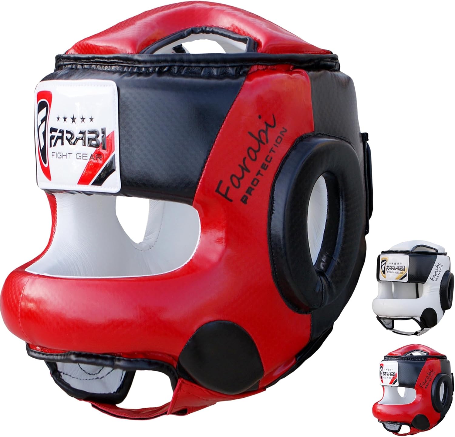 Farabi Sports Head Guard U Shape Boxing Headgear Kickboxing Martial Arts Training Boxing Helmet (L/XL, Black/Red)