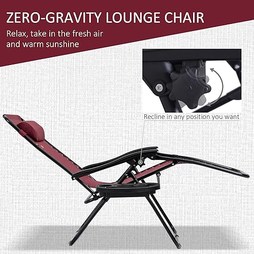Miniatura 3 de Outsunny Juego de sillas Zero Gravity con mesa auxiliar, silla reclinable plegable con portavasos y almohadas, sillas de salón ajustables para