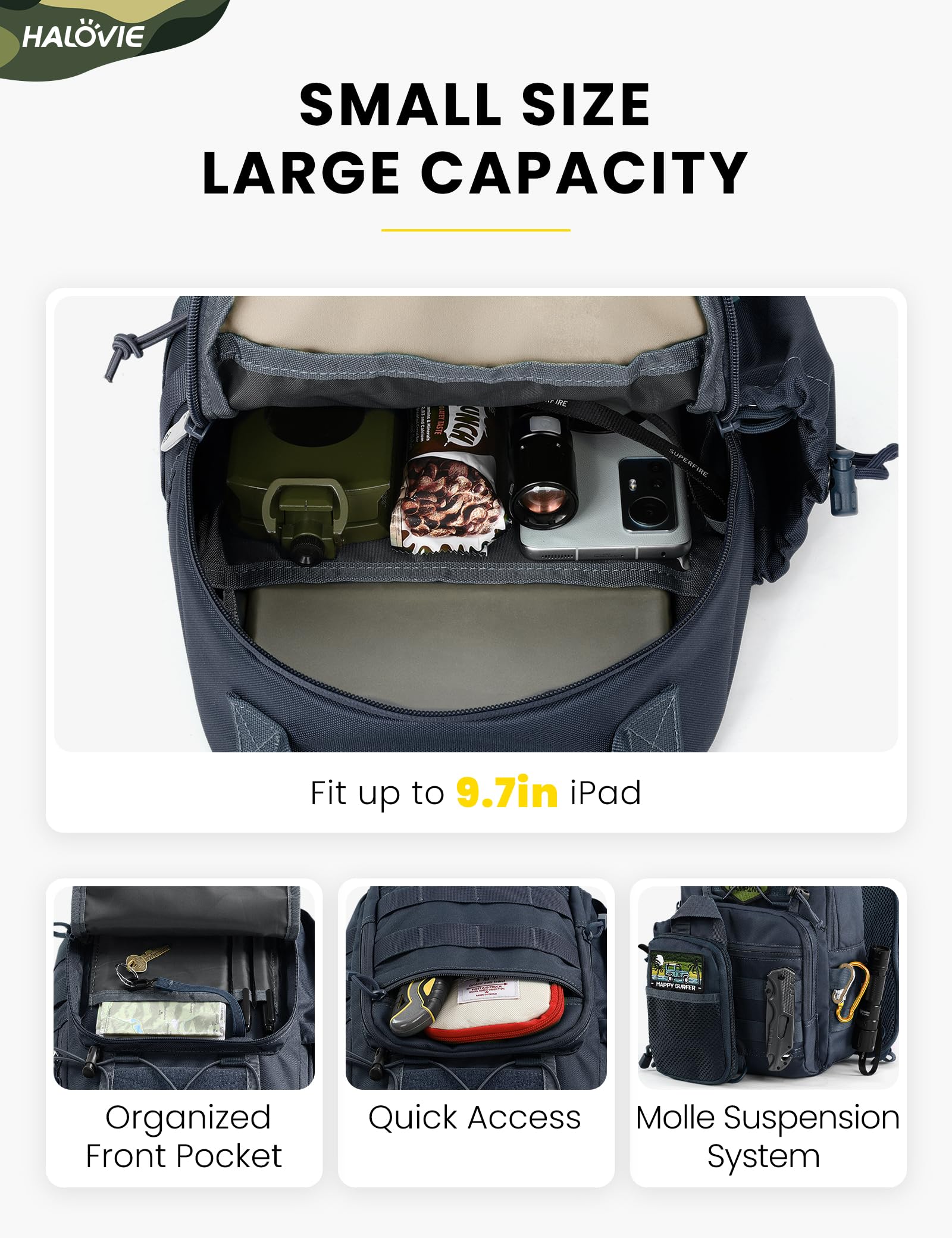 HALOVIE Antykradzieżowa taktyczna torba na ramię RFID wojskowa torba na ramię z opakowaniem na telefon EDC Molle torba crossbody dla mężczyzn