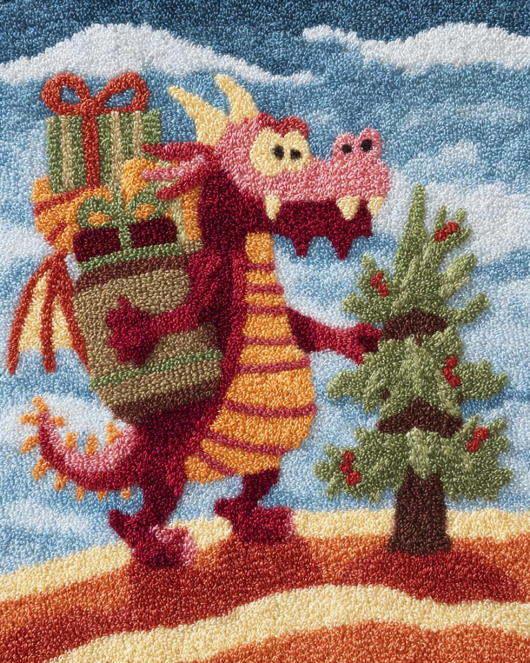 AMBATTERY Large Rug Making Kit Christmas Dragon 90x120cm