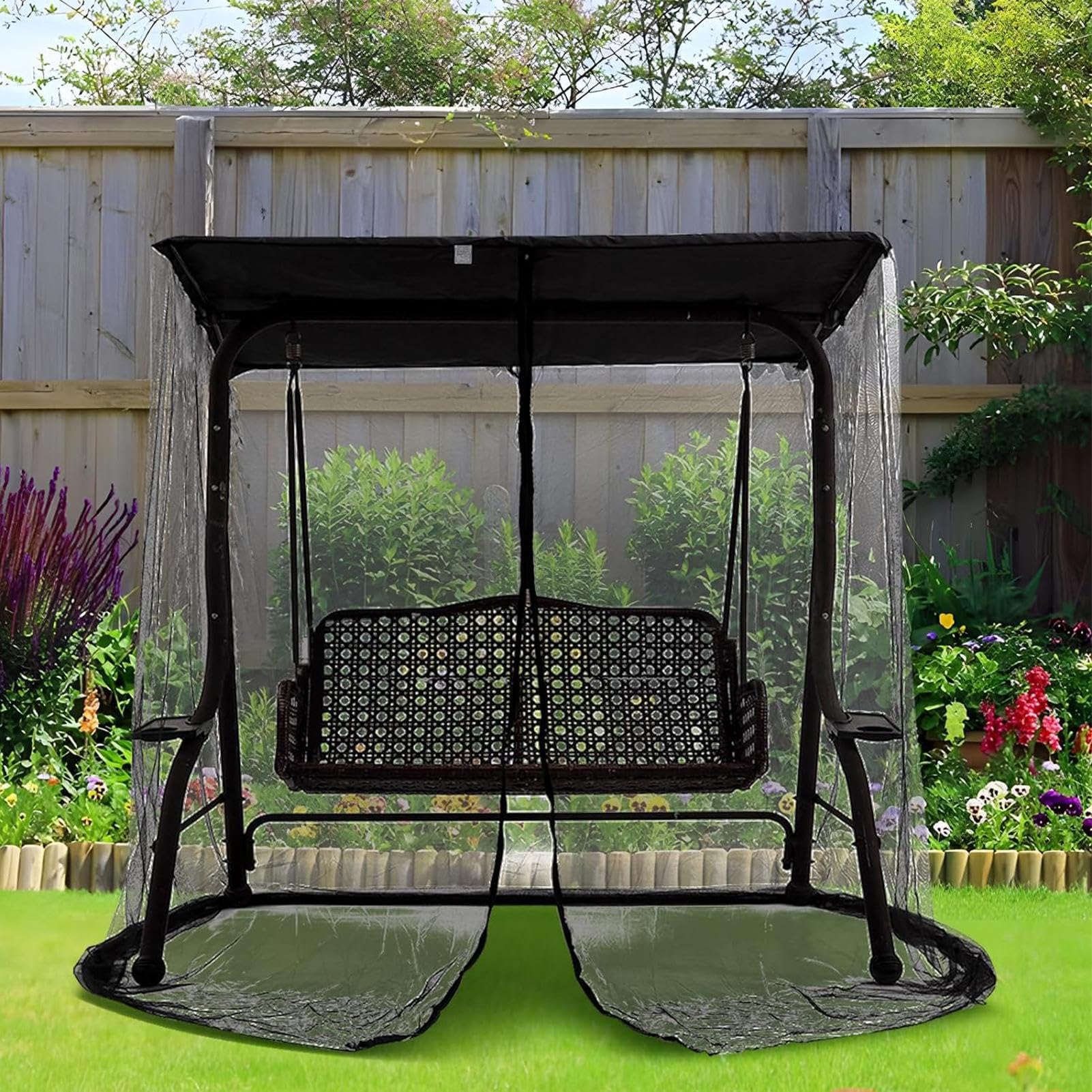 Dondolo da esterno con zanzariera – 2-3 posti da giardino sospeso dondolo per il cortile relaxat, rete a rete rossa per proteggere gli insetti