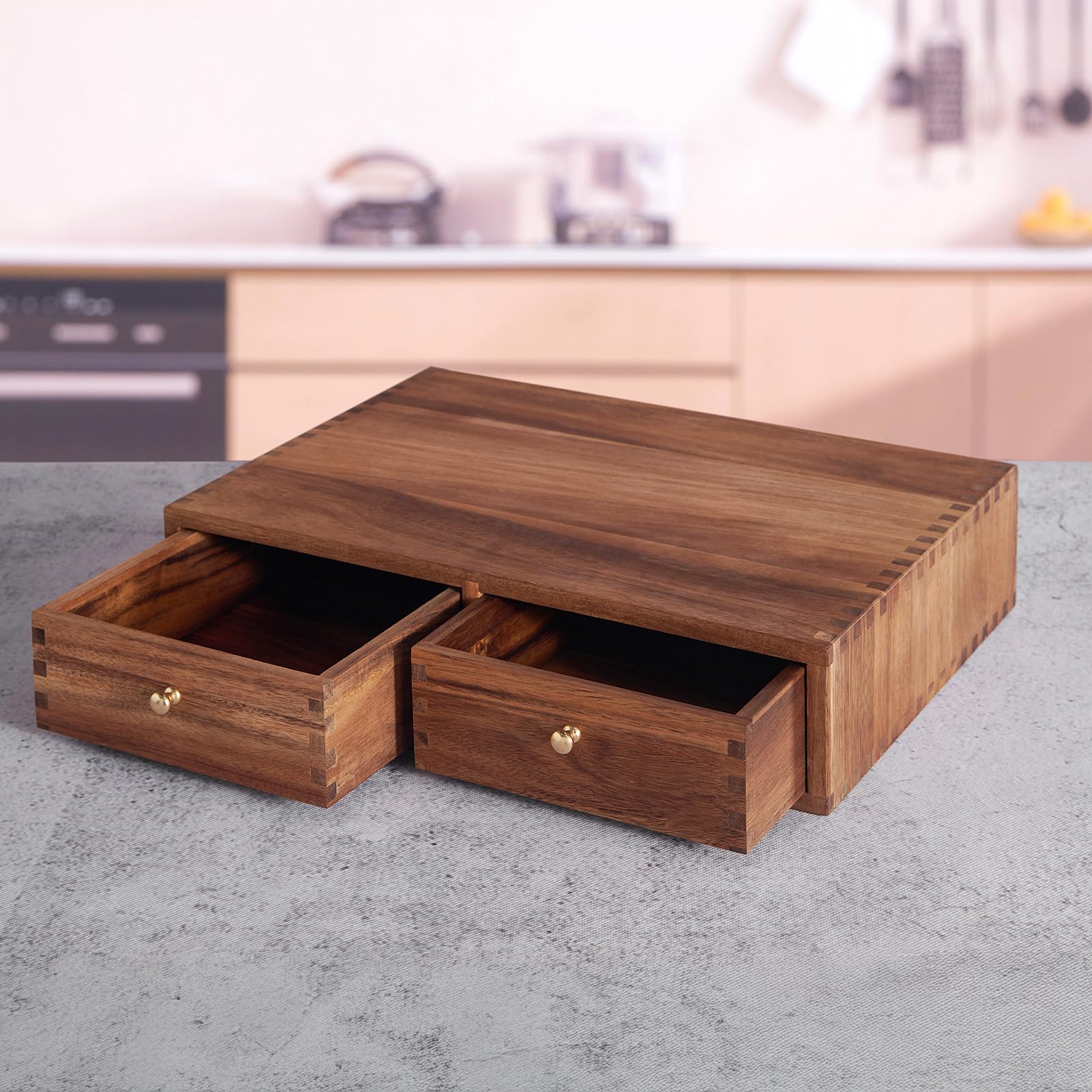 Akazienholz Kaffee-Kapseln Organizer-Schublade, Tee Lagerbox mit rutschfester Matte, für 30 Kapseln, Unter Kaffeemaschine, Arbeitsfläche Kaffeestation Halter Maschinensockel