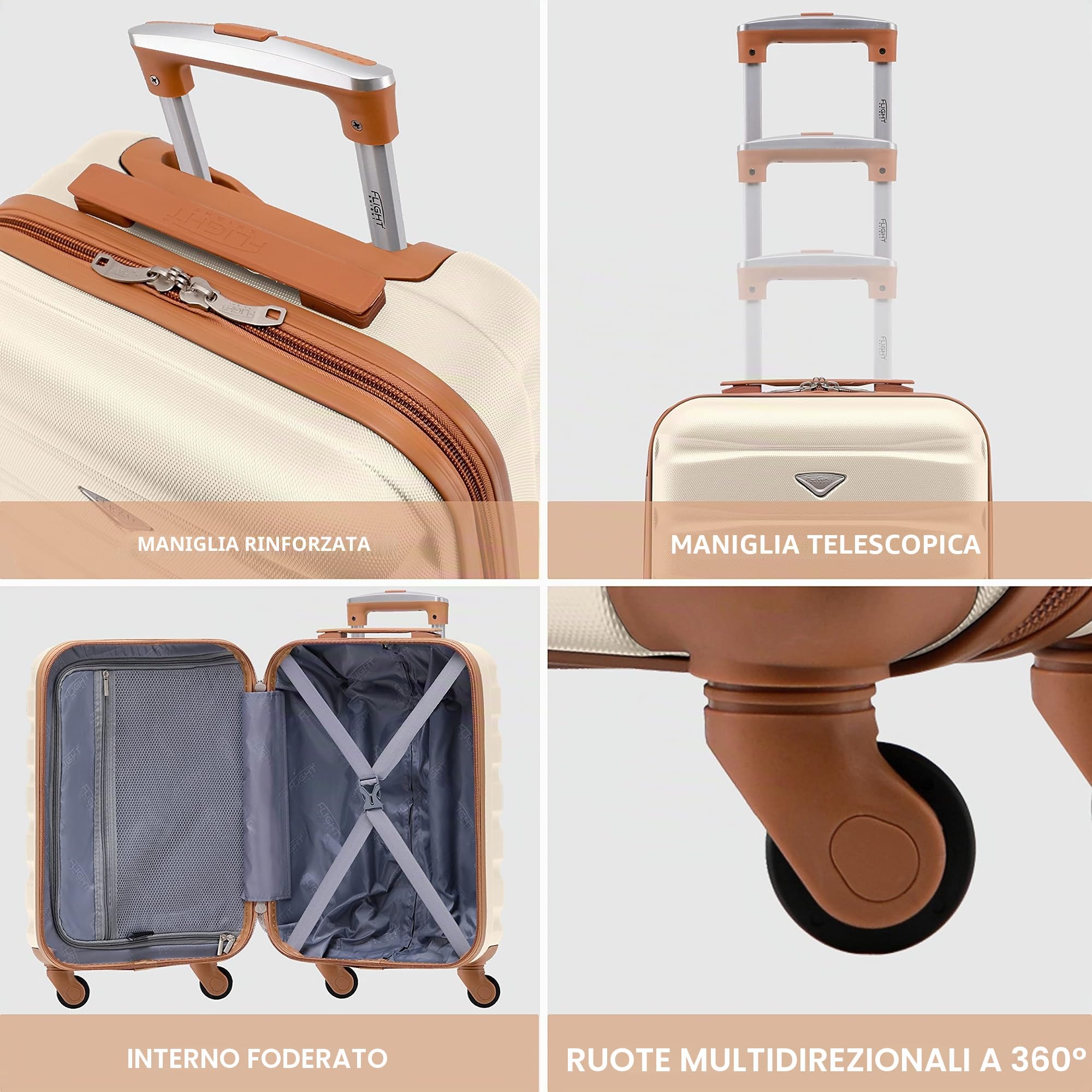 Flight Knight Valigie Rigide in ABS Leggere con 4 Ruote, da Cabina e Stiva, Approvate per oltre 100 Compagnie Aeree tra cui EasyJet, British Airways, RyanAir, Virgin Atlantic, Emirates e molte altre