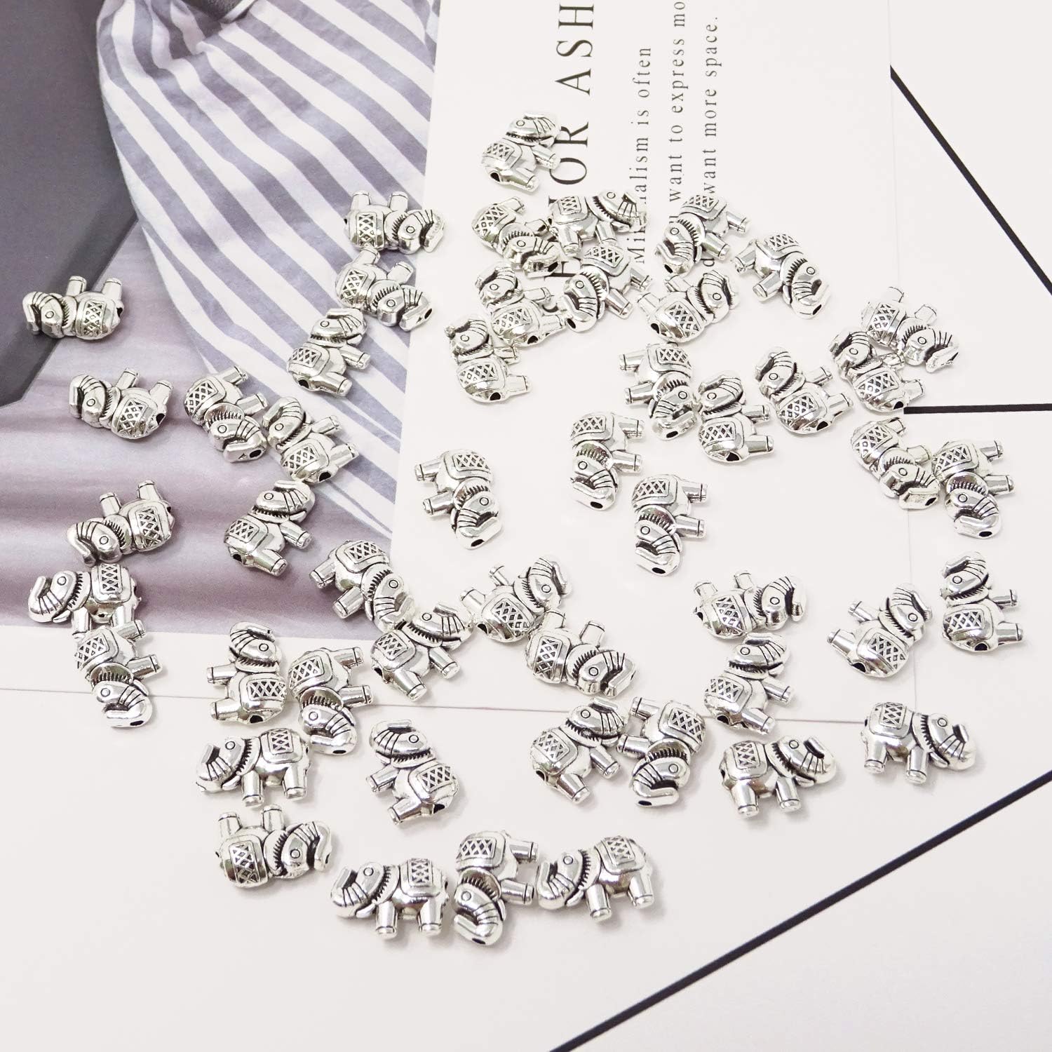 Honbay 50PCS Antique Silver Lucky Elephant Animal Spacer Beads for Jewelry Making - Image 4