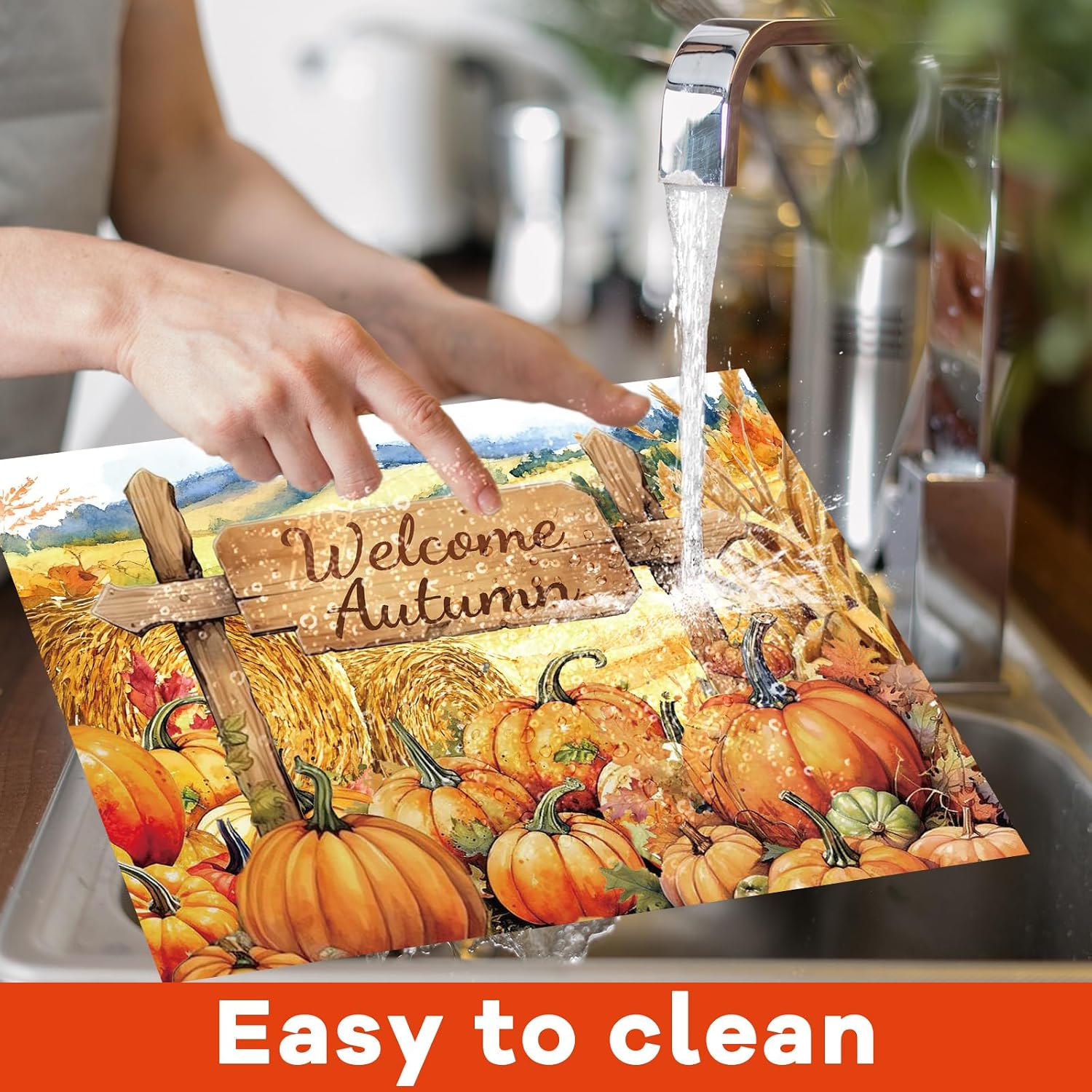 Fall Placemats Set of 6 Thanksgiving Pumpkin Plastic Table Mat 17×13×0.04in