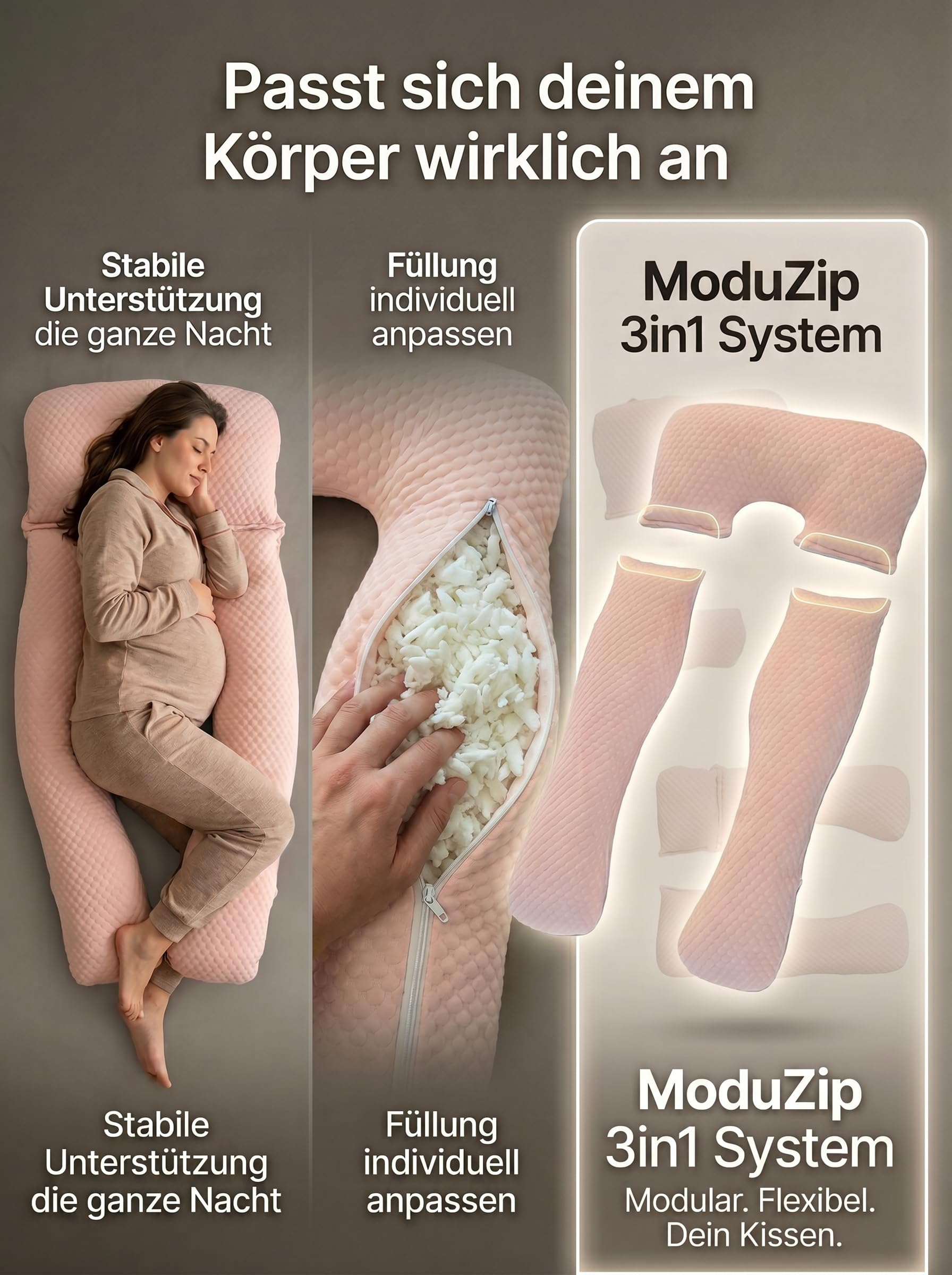 Cuscino per gravidanza, per chi dorme sul fianco, sistema modulare