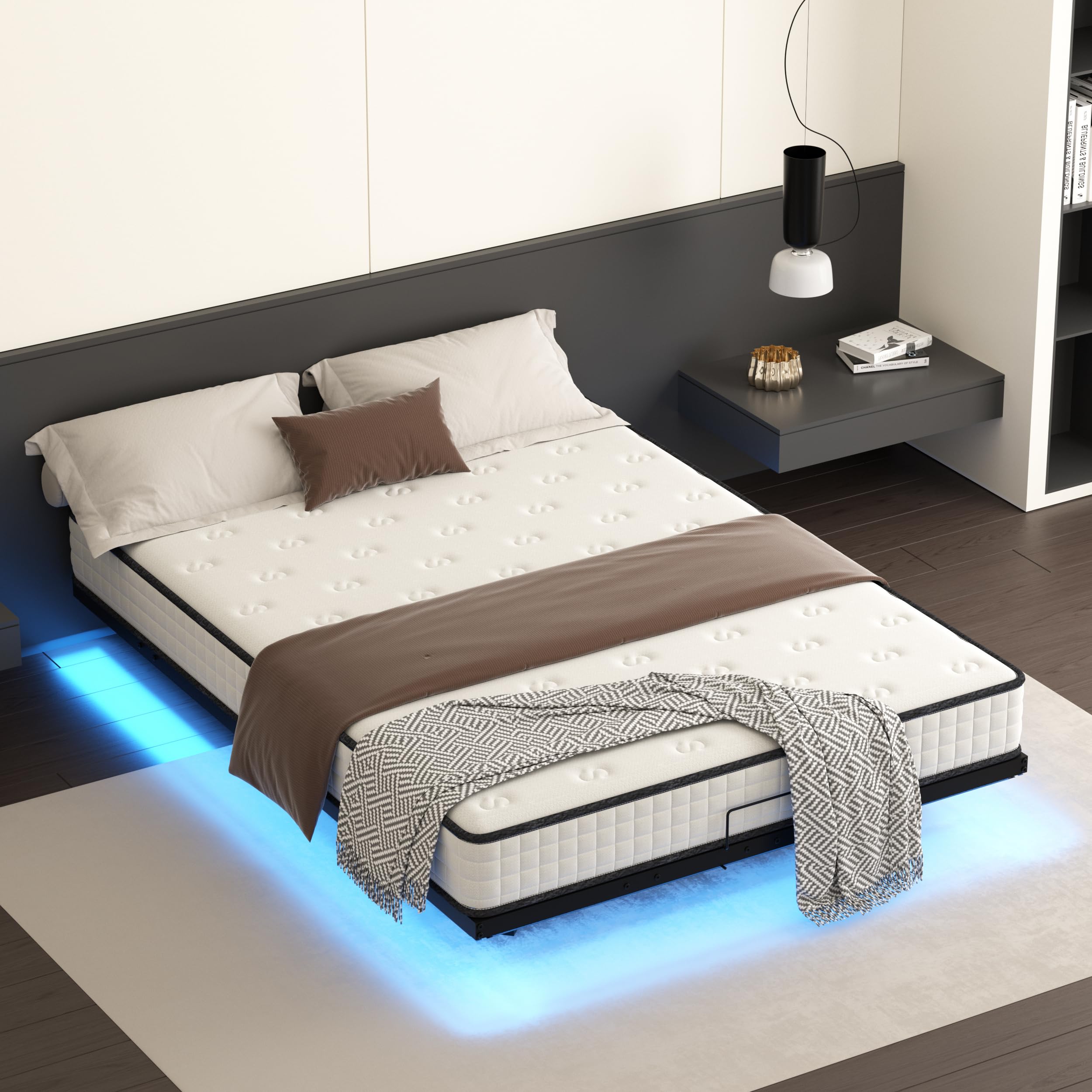DEWINNER 140 x 200 Matelas à mémoire de Forme et Cadre de Lit LED avec Sommier,22 cm Épaisseur,Parfait Soutien Haute Resilience Ultra Respirante,Matelas réversible à Deux Faces entièrement utilisables