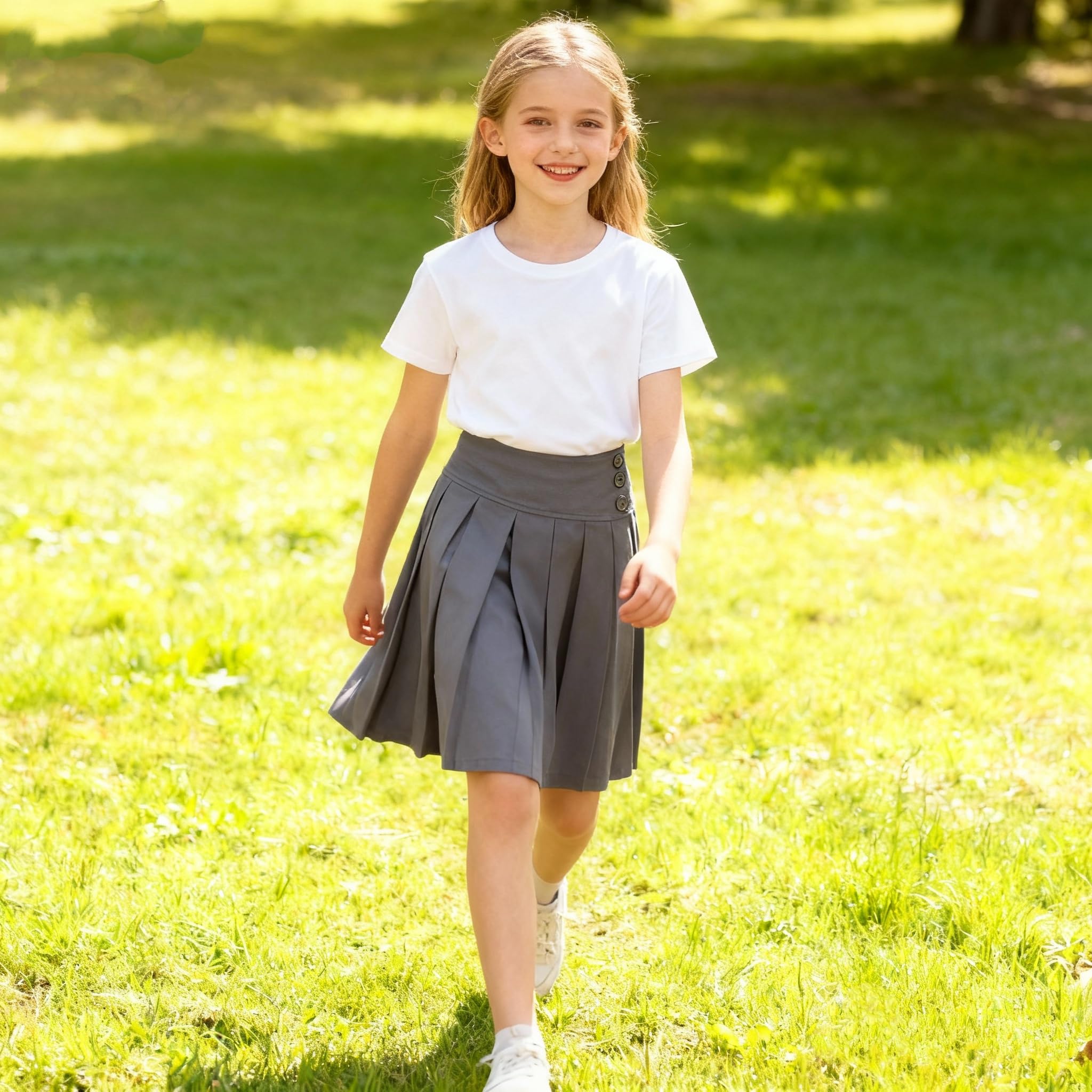 Bienzoe Niña Escolar Uniforme Faldas: Niños Ajustable Cintura Plisada Danza Falda