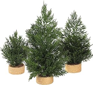 DuHouse Mini Artificial Christmas Tree Set, 3 Pack Small Potted Christma...