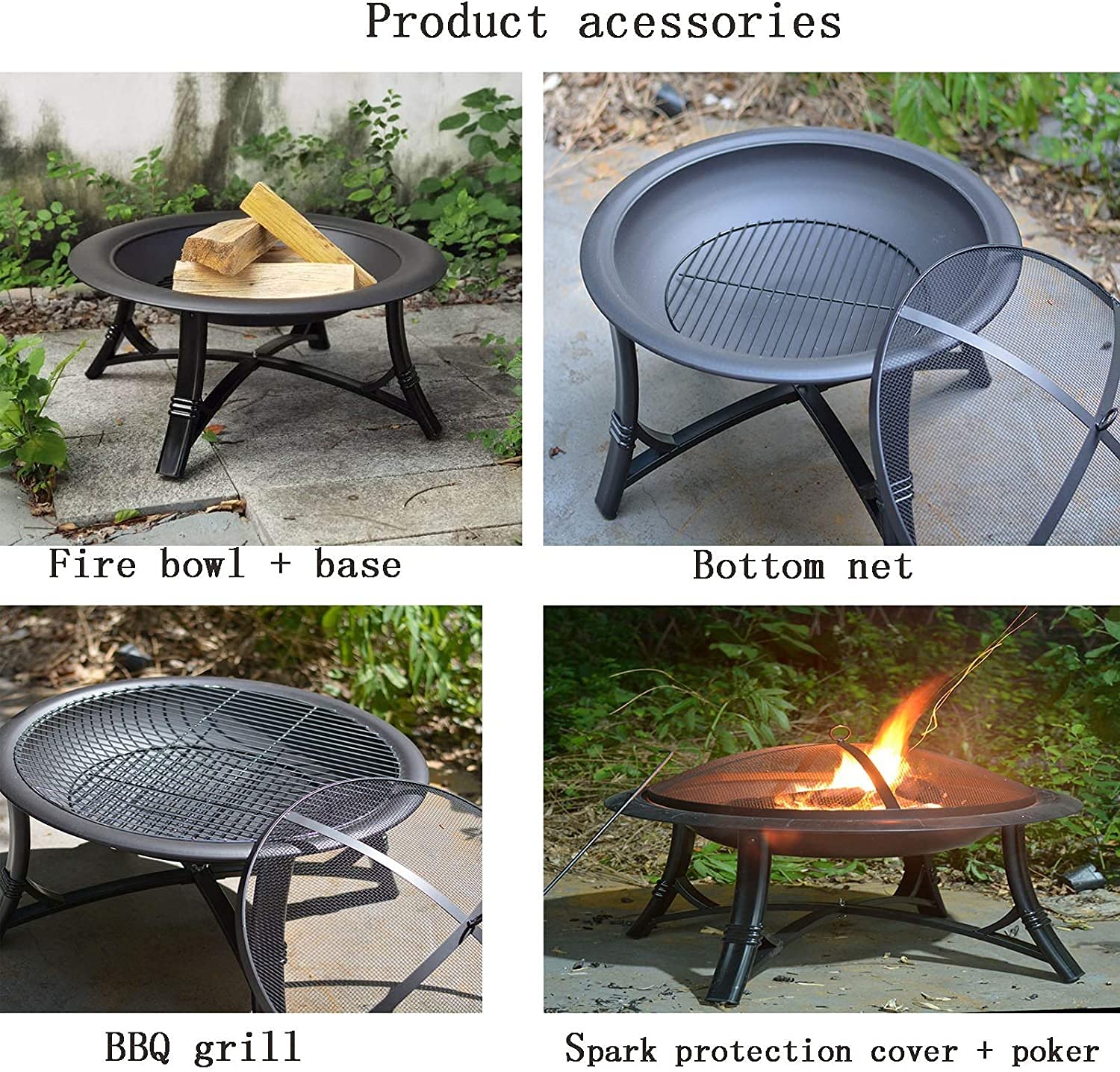 Mesa para Fogatas para Exterior, Fogata para Leña, Mesa Multifuncional para Fogatas, Redonda con Cubierta de Pantalla de Chispa para Acampar, Calefacción, Fogatas, Barbacoa 66cm