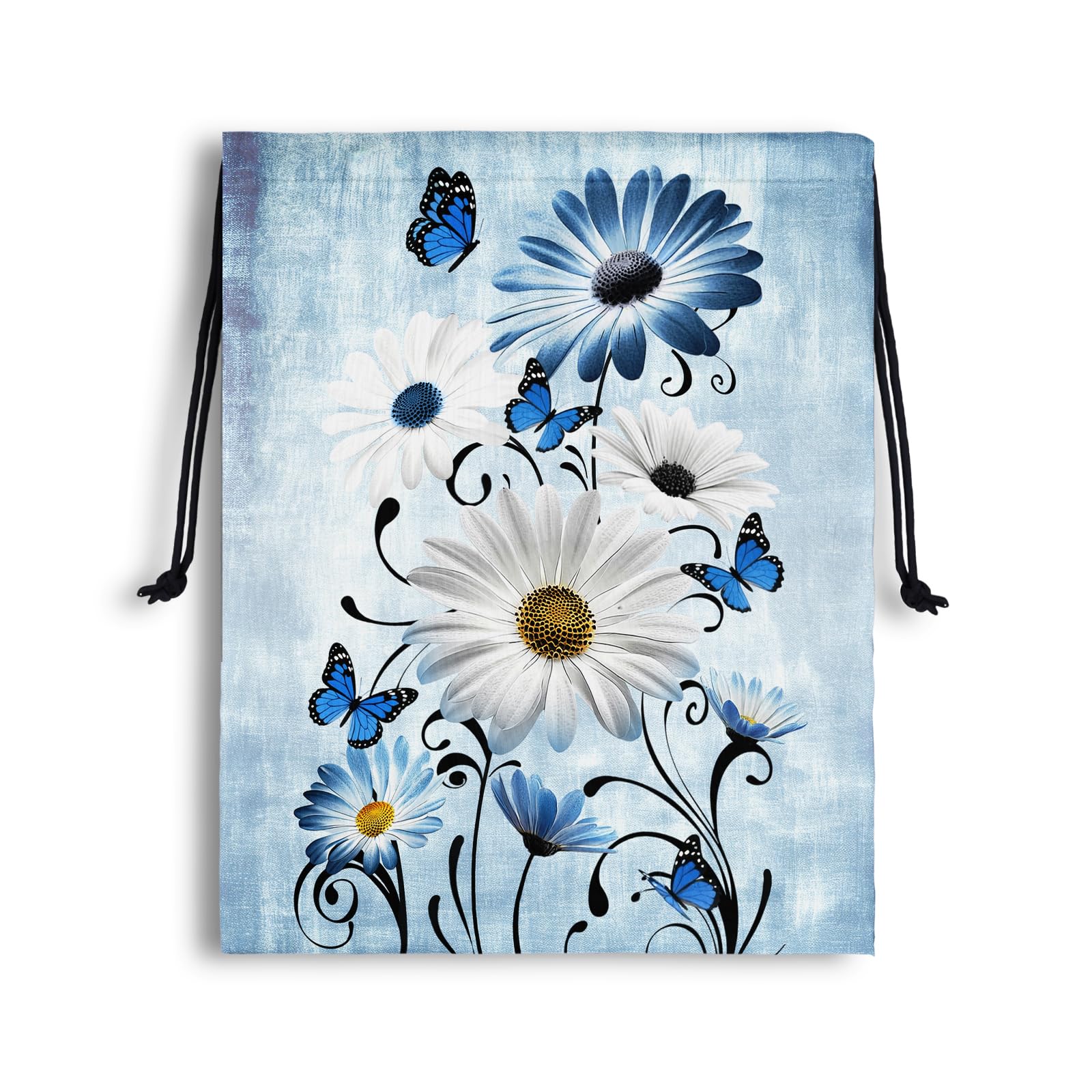 Drawstring Storage Pouch Daisy Flowers Blue Cloth Shoe Bags for Gym Party Picnic