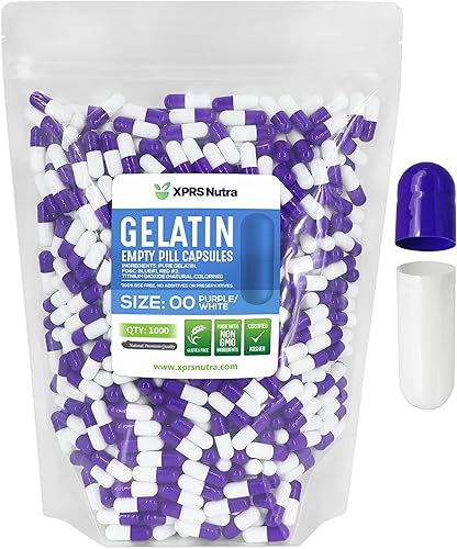 XPRS Nutra Size 00 Empty Capsules - 1000 Count Empty Gelatin Capsules - Empty Pill Capsules - DIY Capsule Filling - Fillable Pill Capsules Empty Gel
