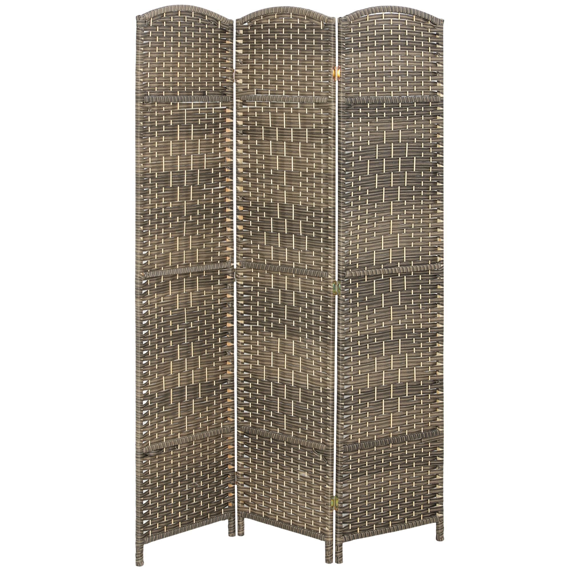 HOMCOM Room Divider, 6 Ft 3 Panel Folding Privacy Screen, Hand-Woven PP Wall Partition with Pine Wood Frame, Freestanding Room Separator for Bedroom,