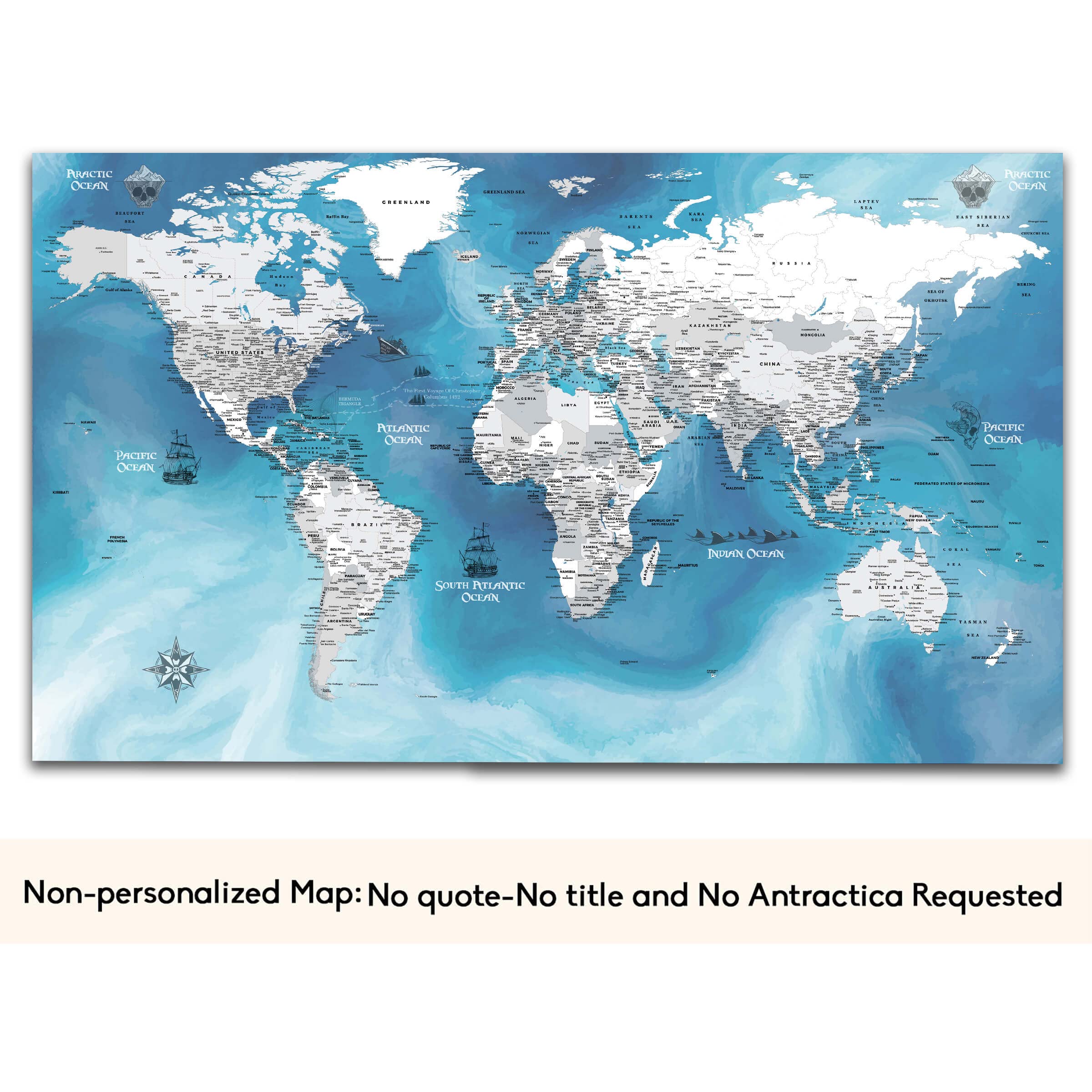 Canvas Art Bay Mapa del mundo de pirata - Lienzo de mapa del mundo personalizado - Mapa de viaje detallado con pines - Impresión de mapa del mundo grande - Tablero de pines de mapa del mundo - Regalo